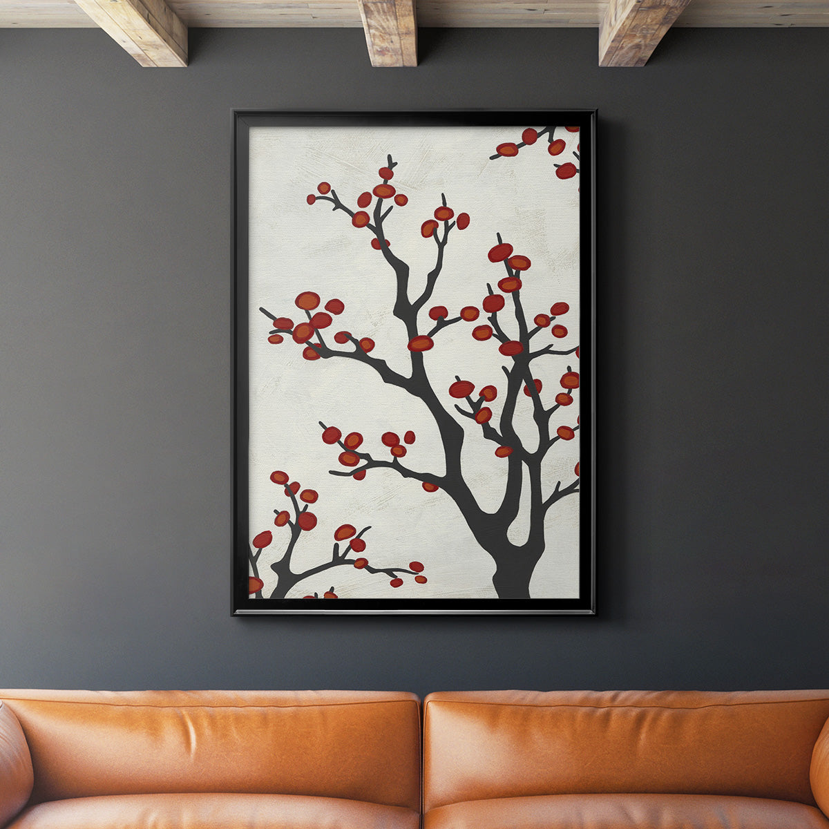 Red Berry Branch II - Modern Framed Canvas Print