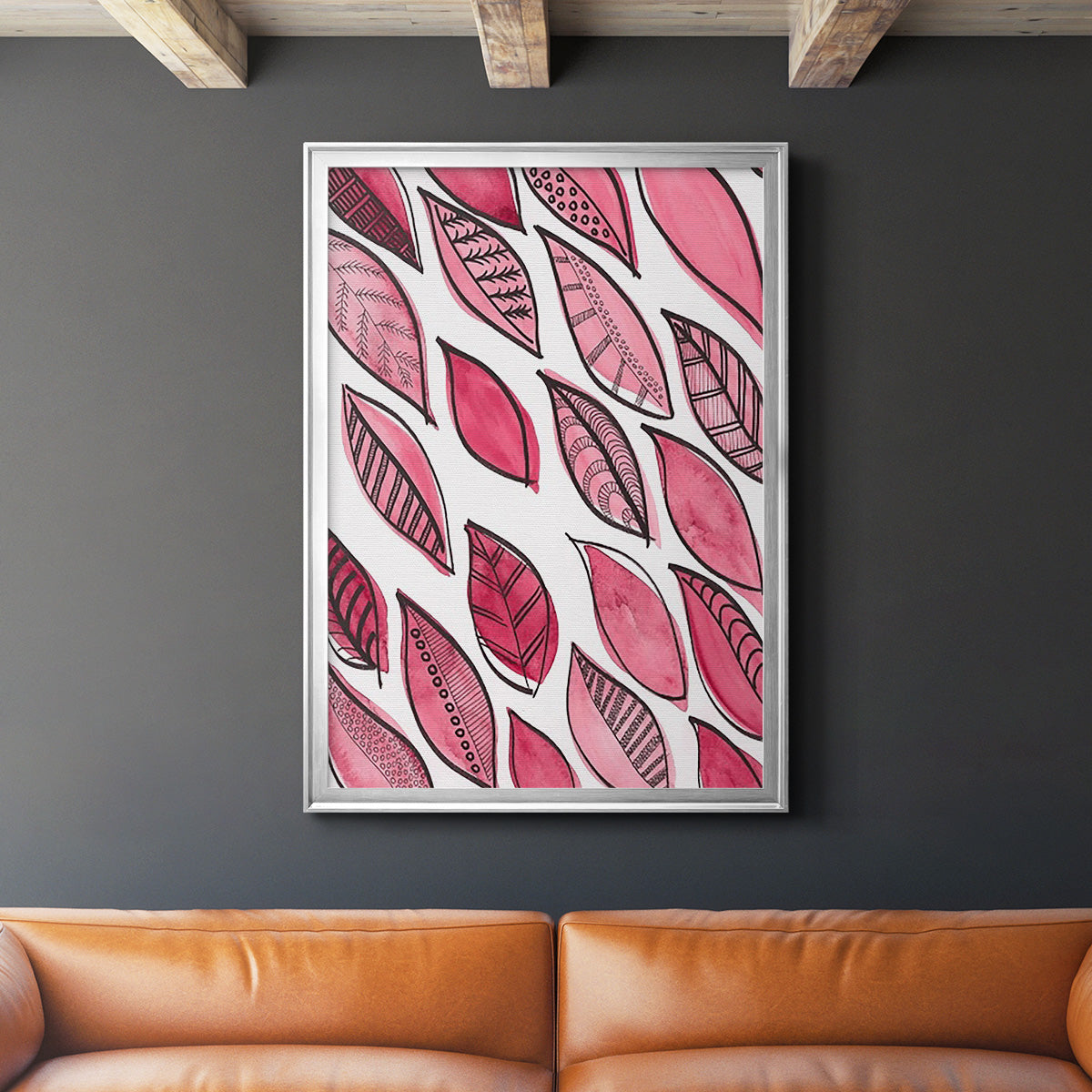 Patterned Leaf Shapes III - Modern Framed Canvas Print