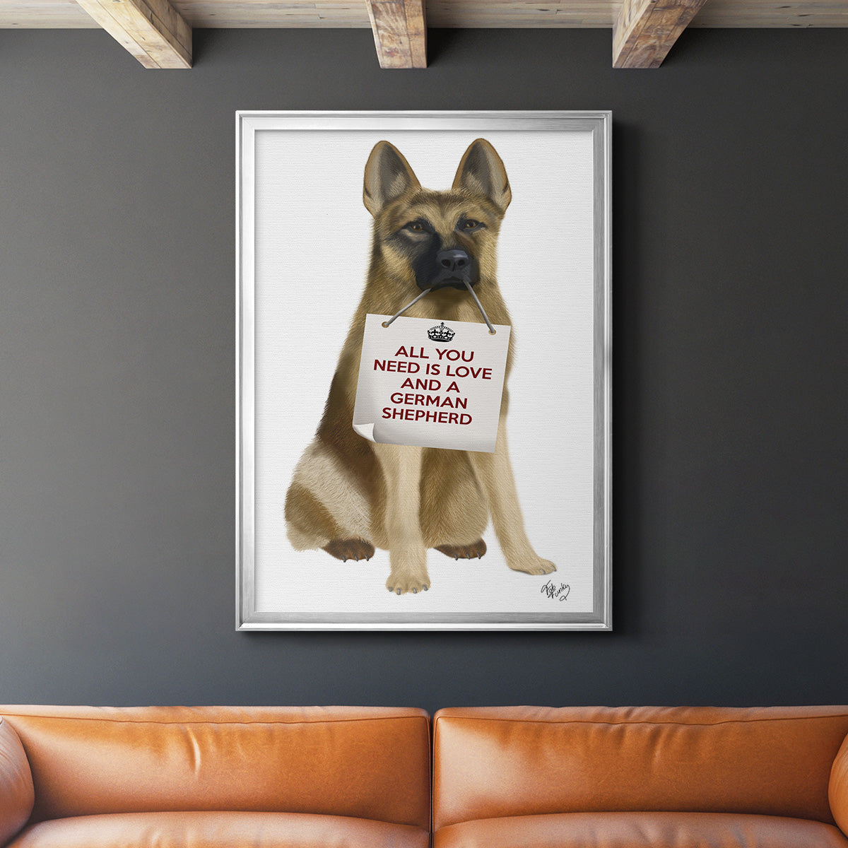 Love and German Shepherd - Modern Framed Canvas Print