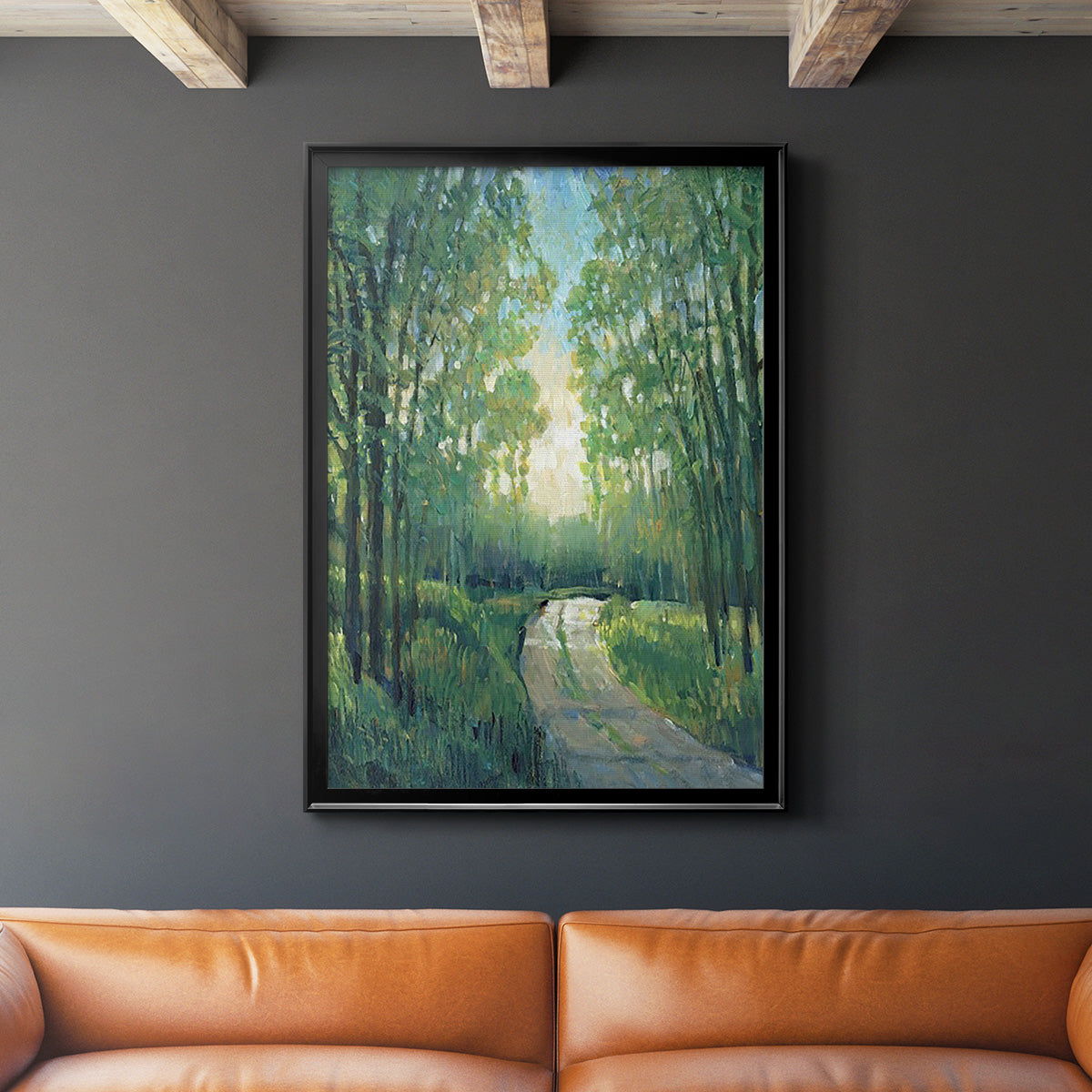 Golden Light Pathways II - Modern Framed Canvas Print