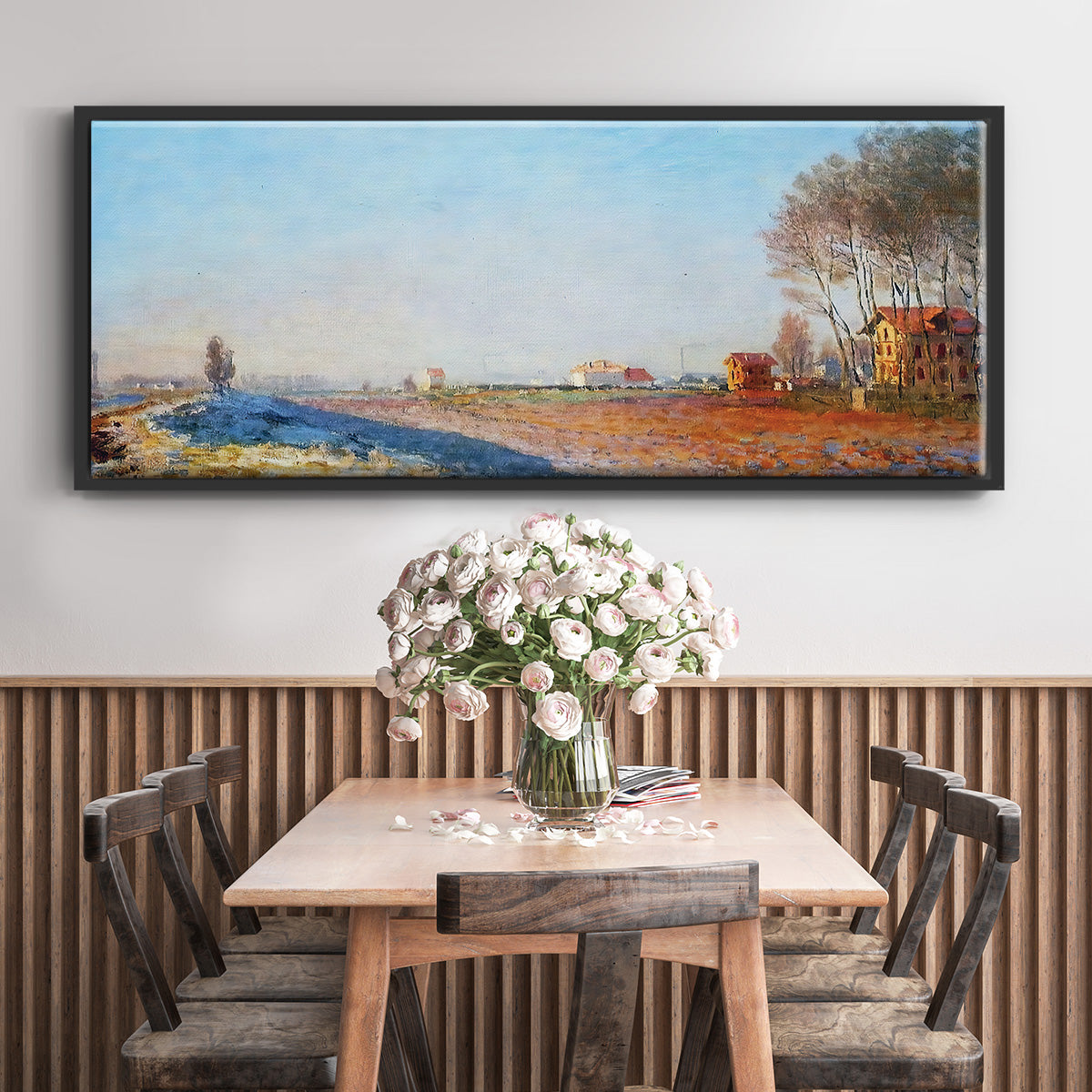 The Plain of Colombes, White Frost, 1873 - Floater Framed Canvas Print