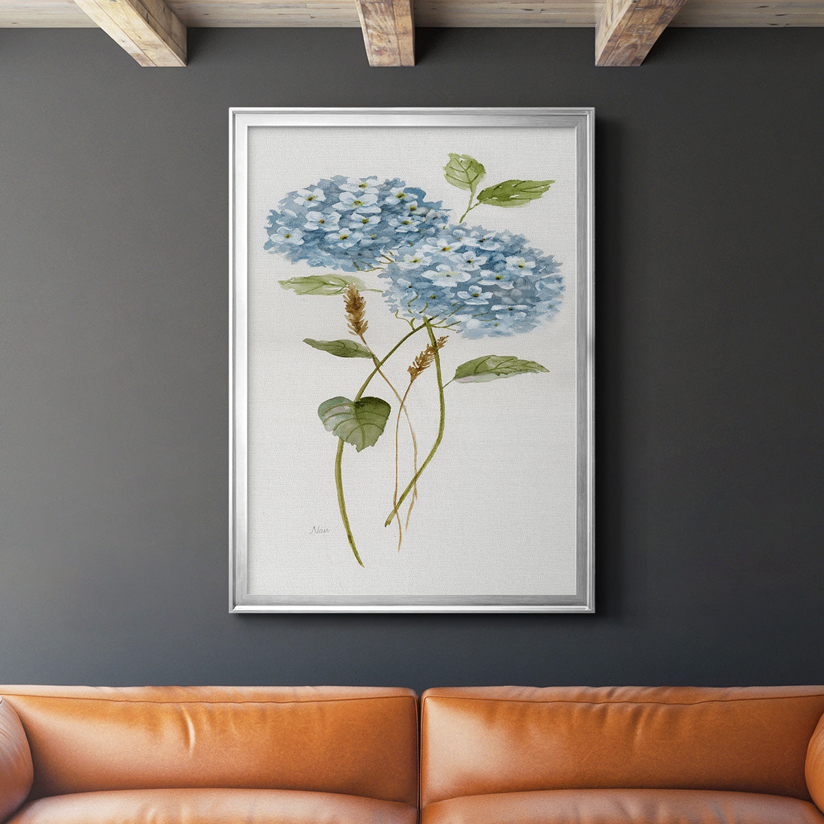 Petite Blue Hydrangea II - Modern Framed Canvas Print