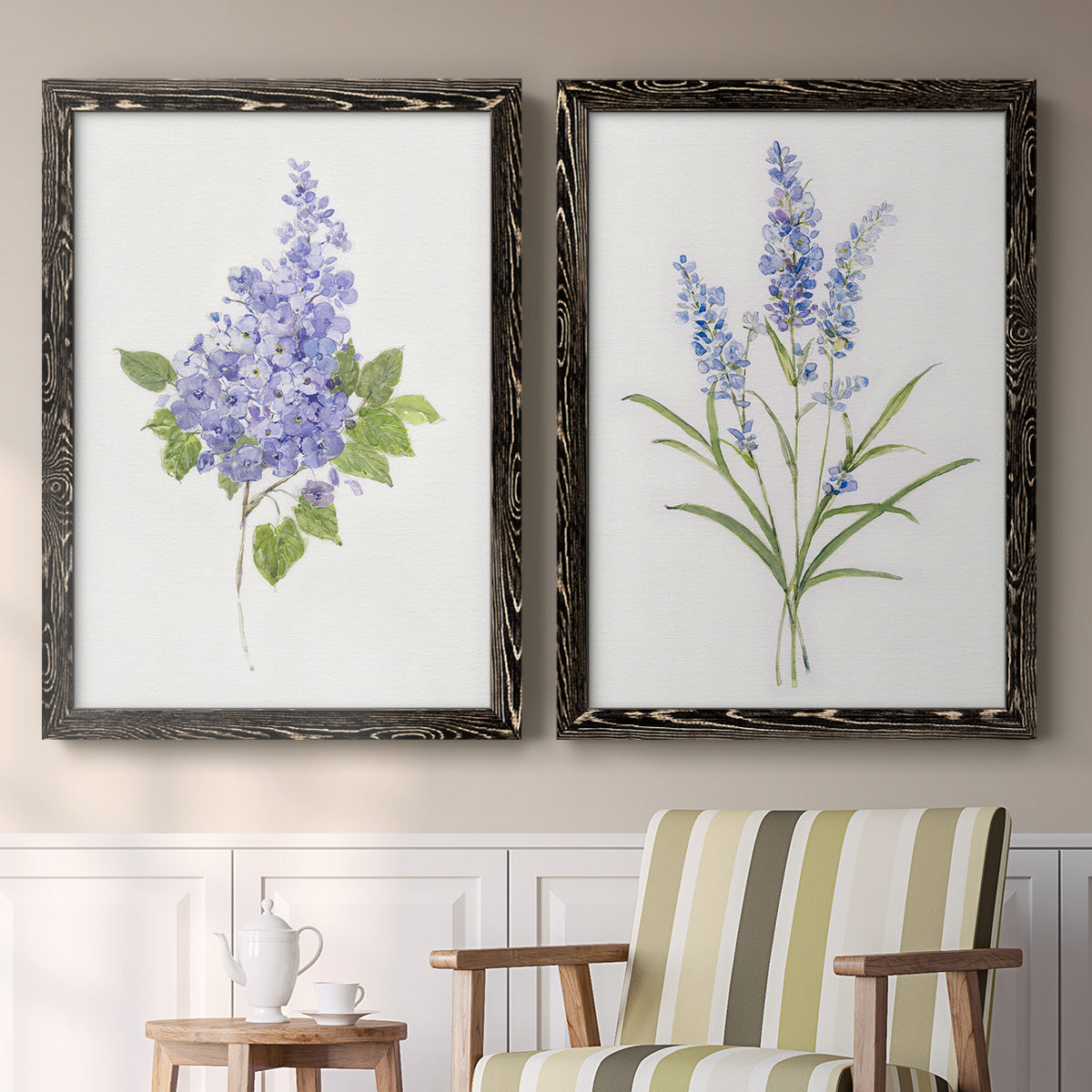 Dainty Botanical Lilac - Premium Framed Canvas 2 Piece Set - Ready to Hang