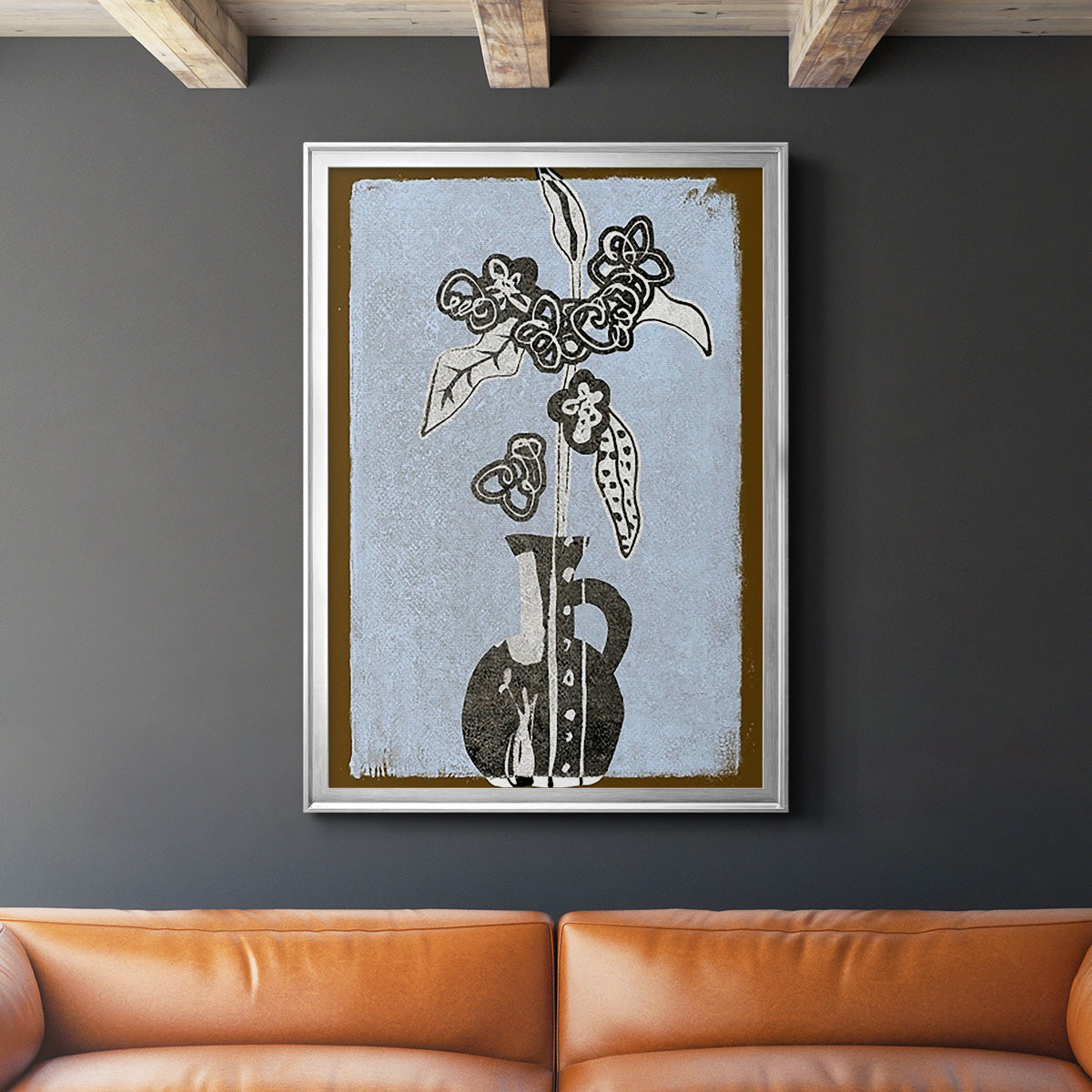 Graphic Flowers in Vase I - Modern Framed Canvas Print