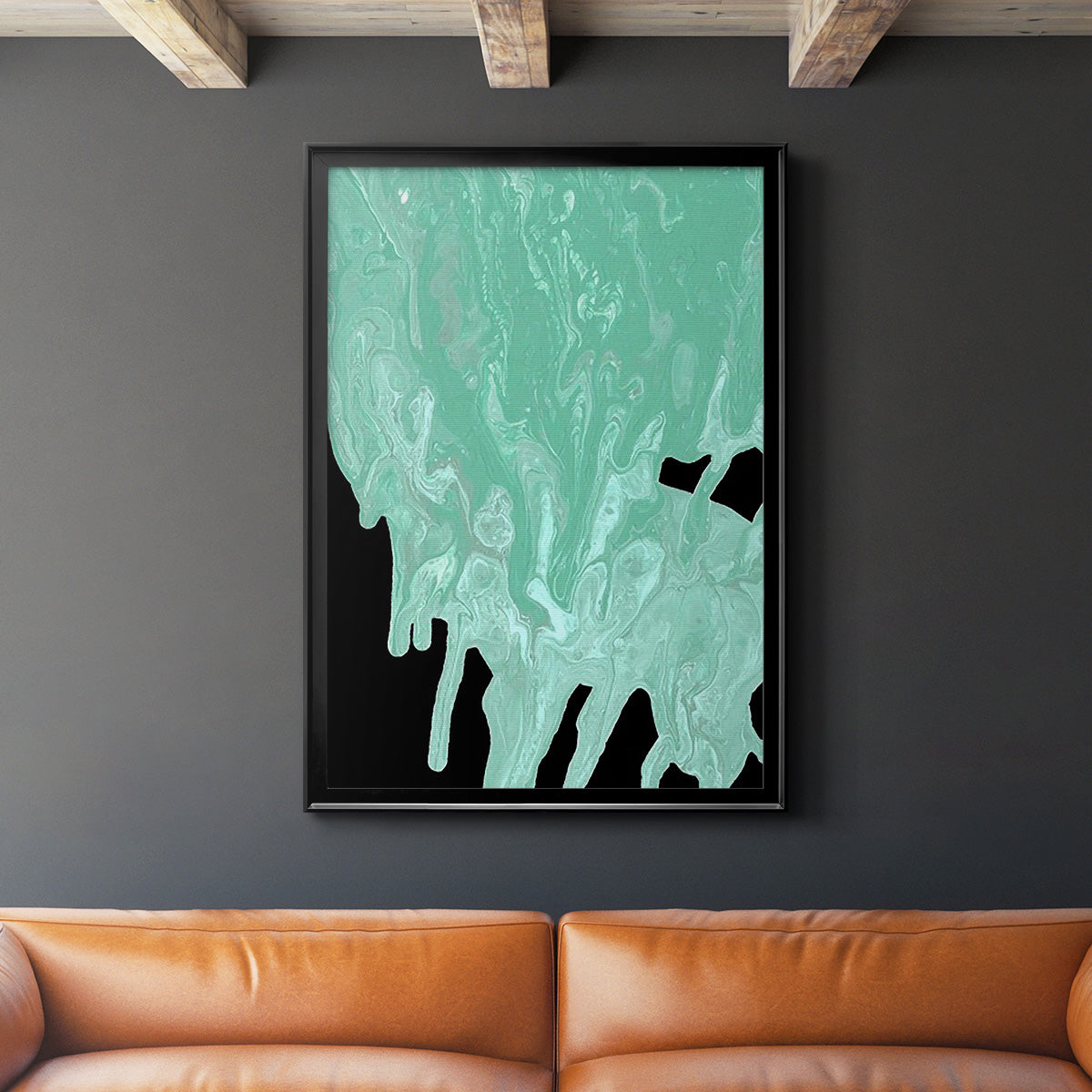 Teal Cascade I - Modern Framed Canvas Print