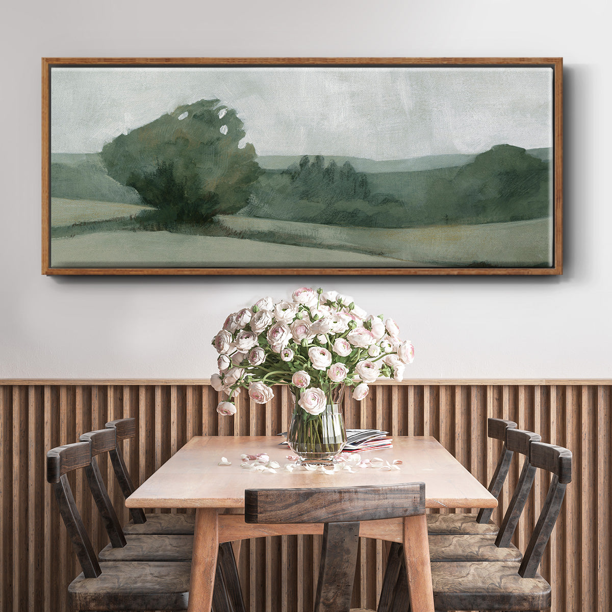 Soft Green Landscape I - Floater Framed Canvas Print