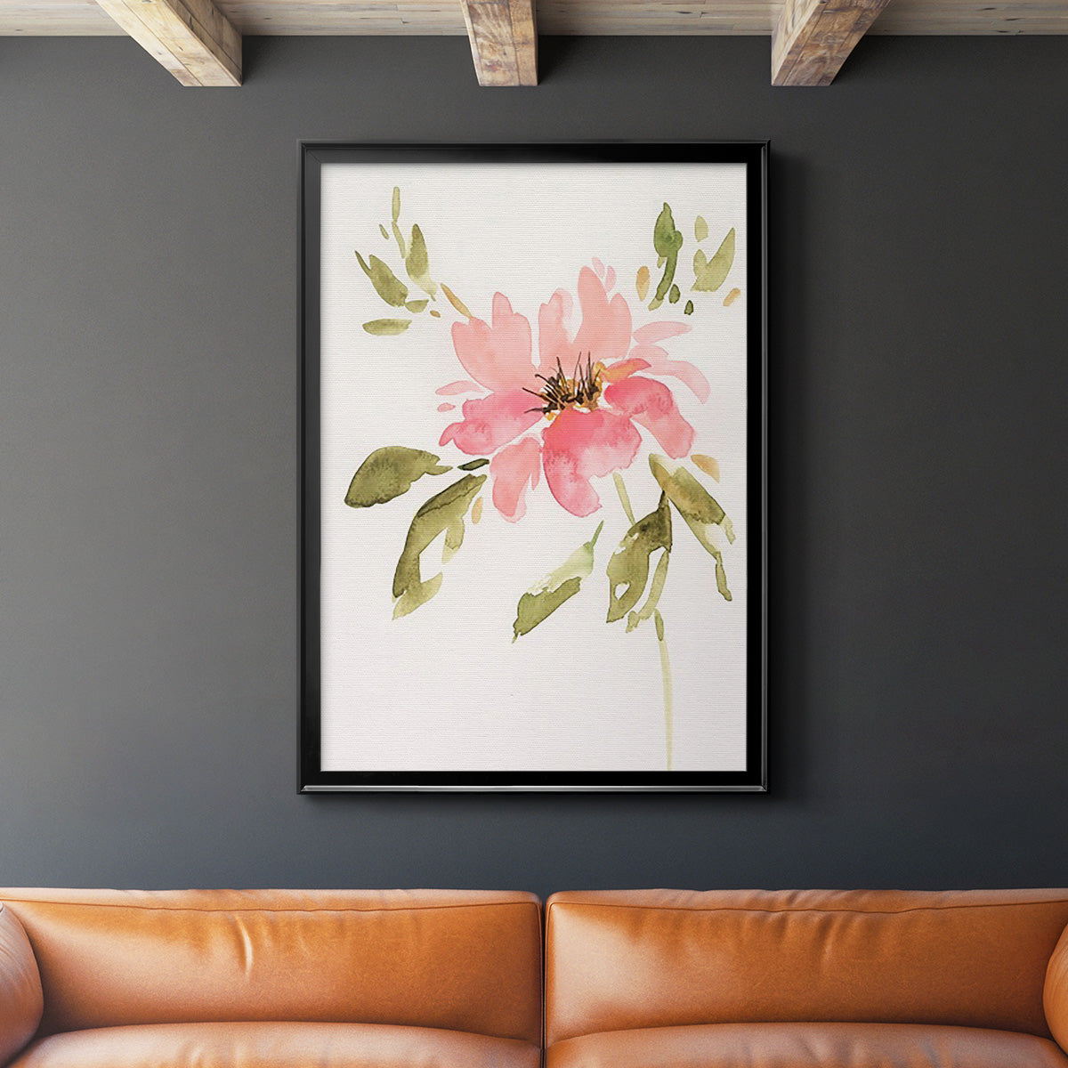 One Pink Bloom II - Modern Framed Canvas Print