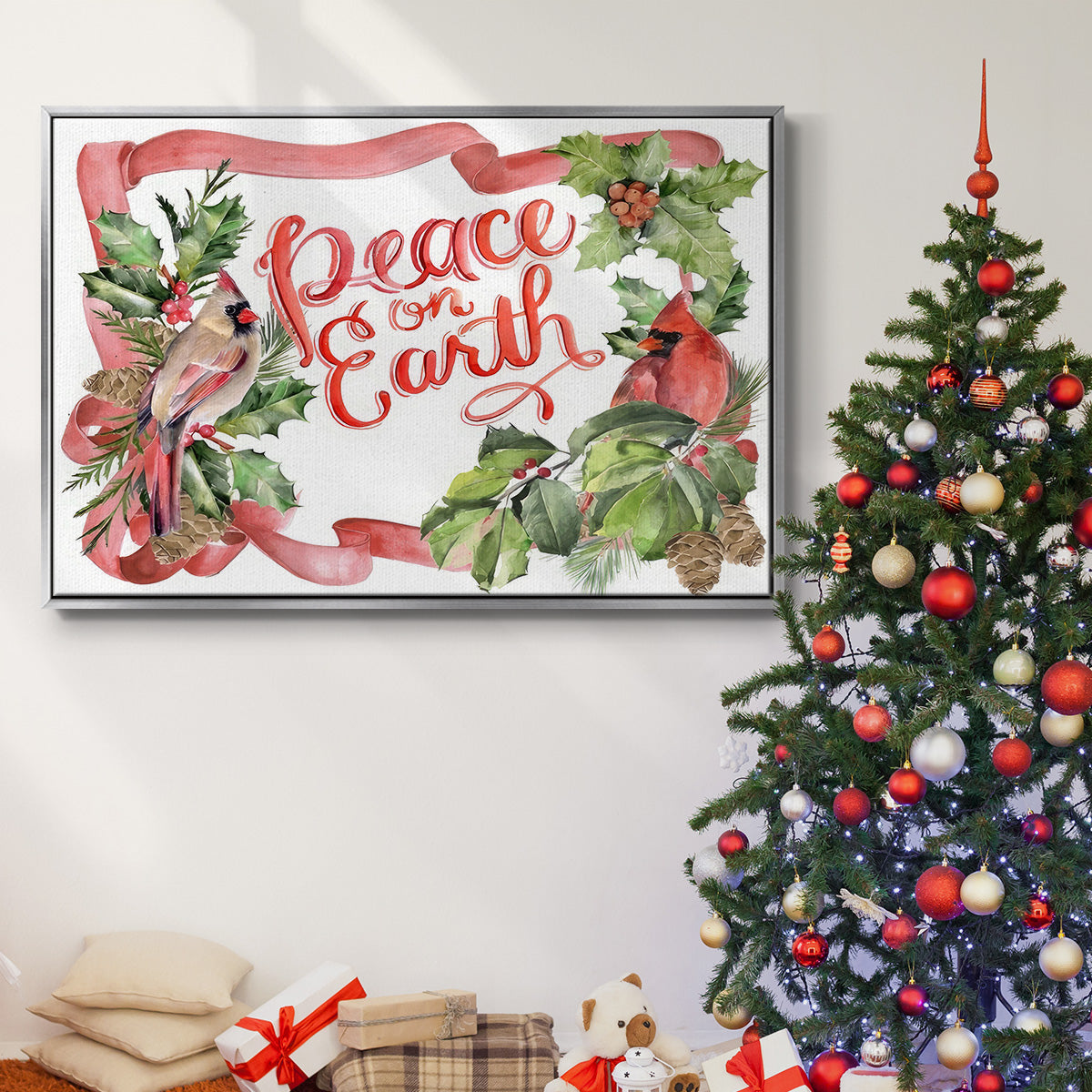 Cardinal Holly Christmas Collection A - Floater Framed Canvas Print
