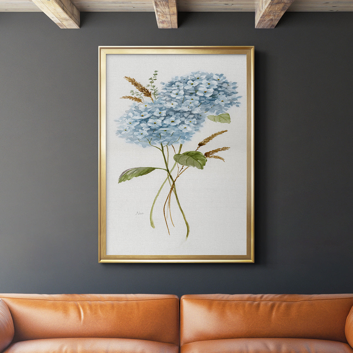 Petite Blue Hydrangea I - Modern Framed Canvas Print