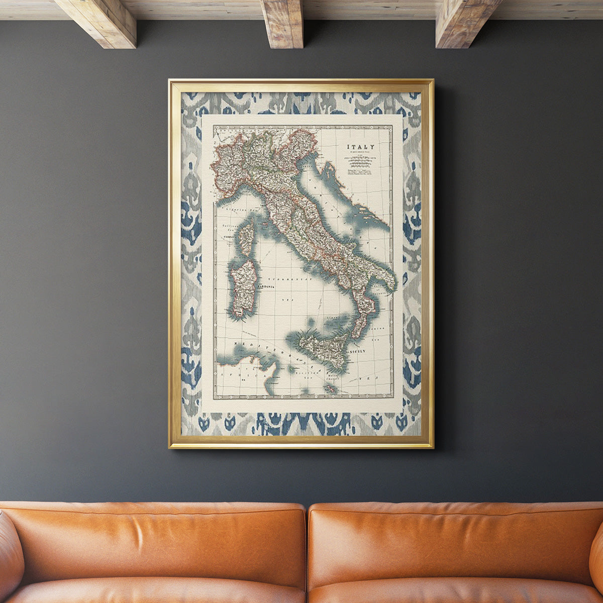 Bordered Map of Italy - Modern Framed Canvas Print