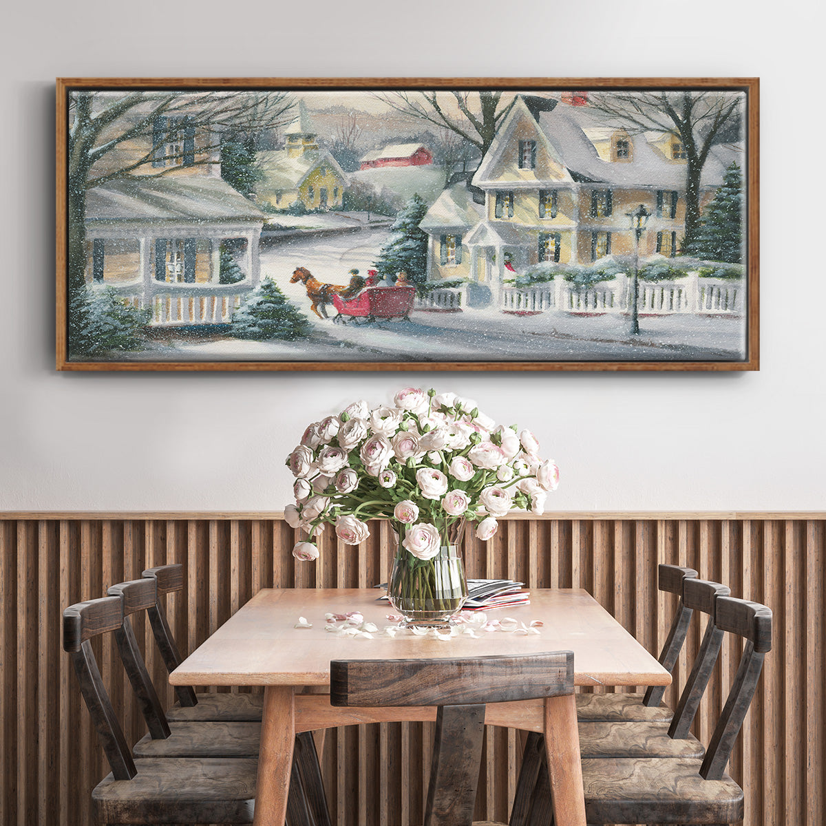 Village Sleigh Ride - Floater Framed Canvas Print