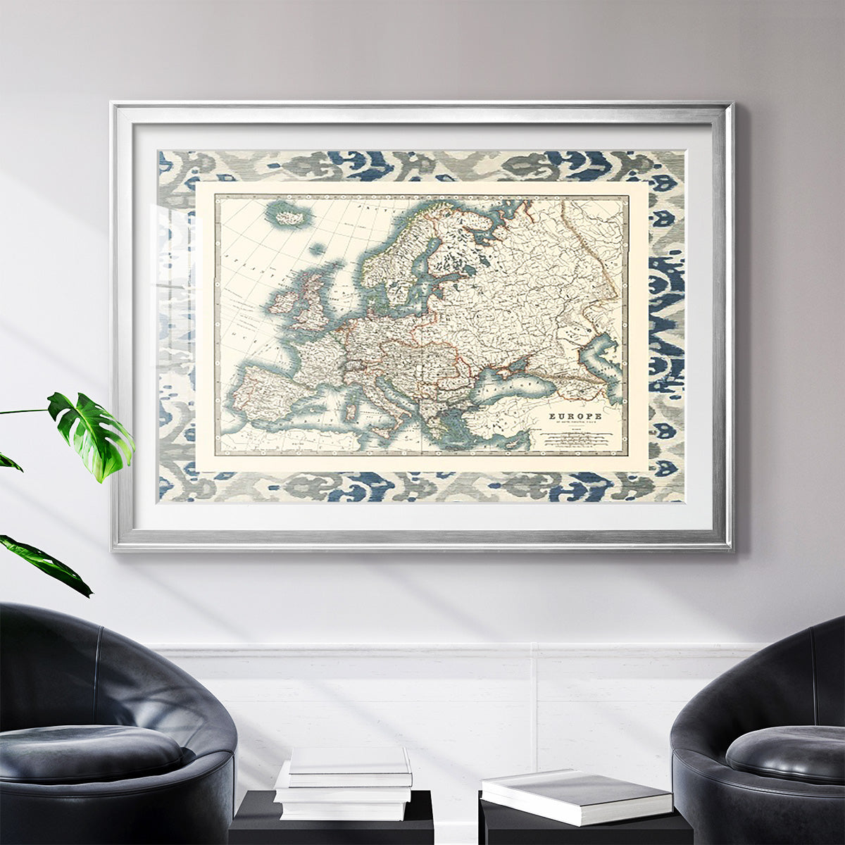 Bordered Map of Europe - Modern Framed Art Print