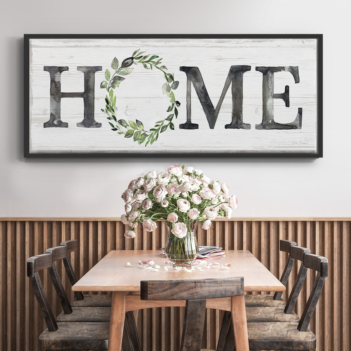 Gray Home Wreath - Floater Framed Canvas Print