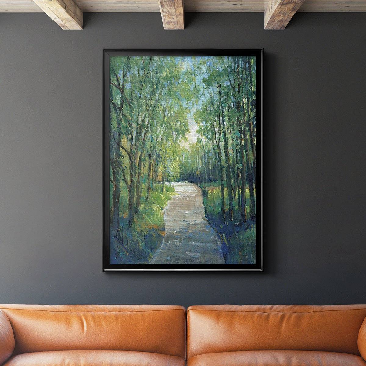 Golden Light Pathways I - Modern Framed Canvas Print