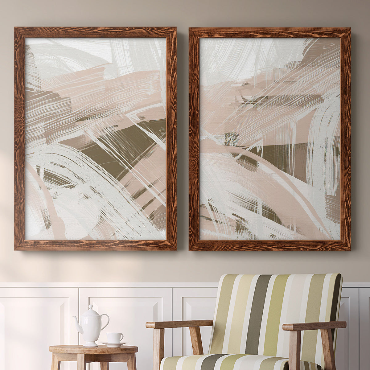 Earthtone Swipe I - Premium Framed Canvas 2 Piece Set - Ready to Hang