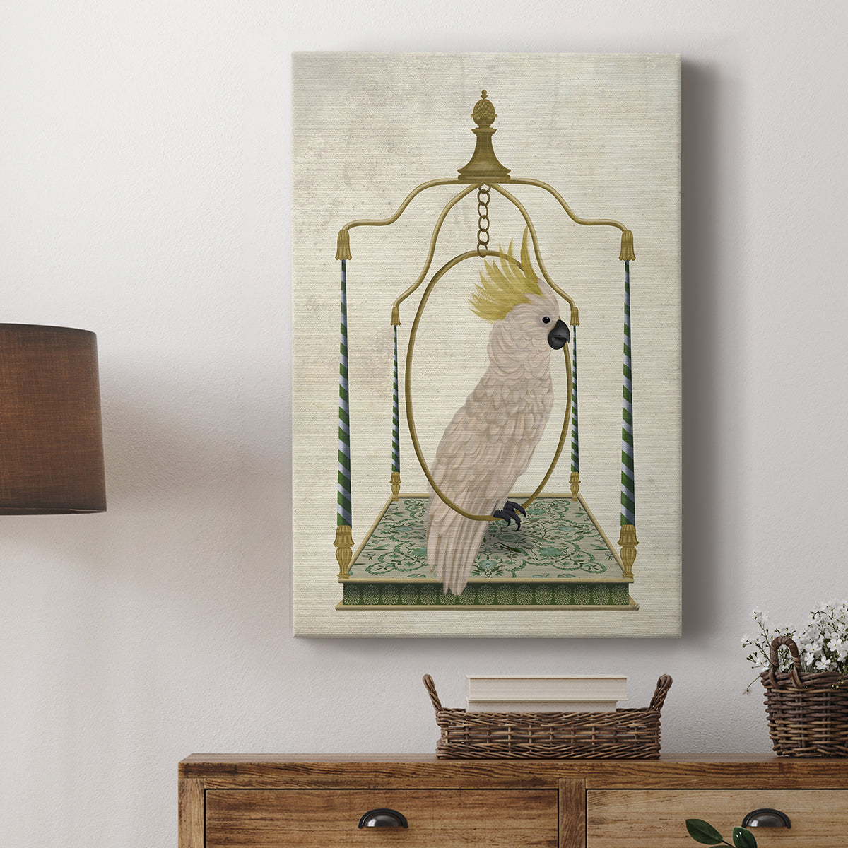 White Cockatoo on Swing - Canvas Art Print