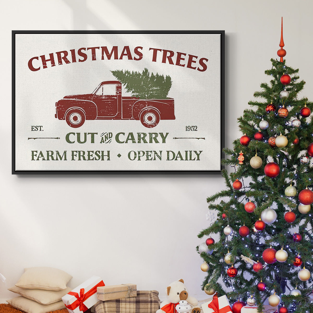 Christmas Farm Sign Collection A - Framed Gallery Wrapped Canvas in Floating Frame