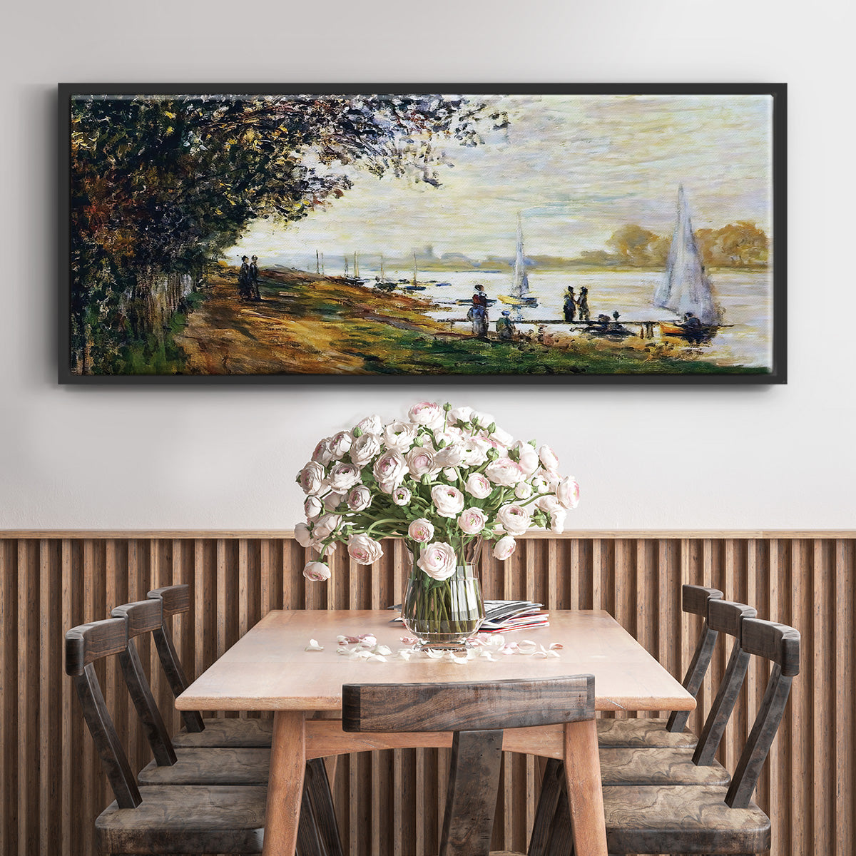 The Riverbank at Le Petit - Floater Framed Canvas Print