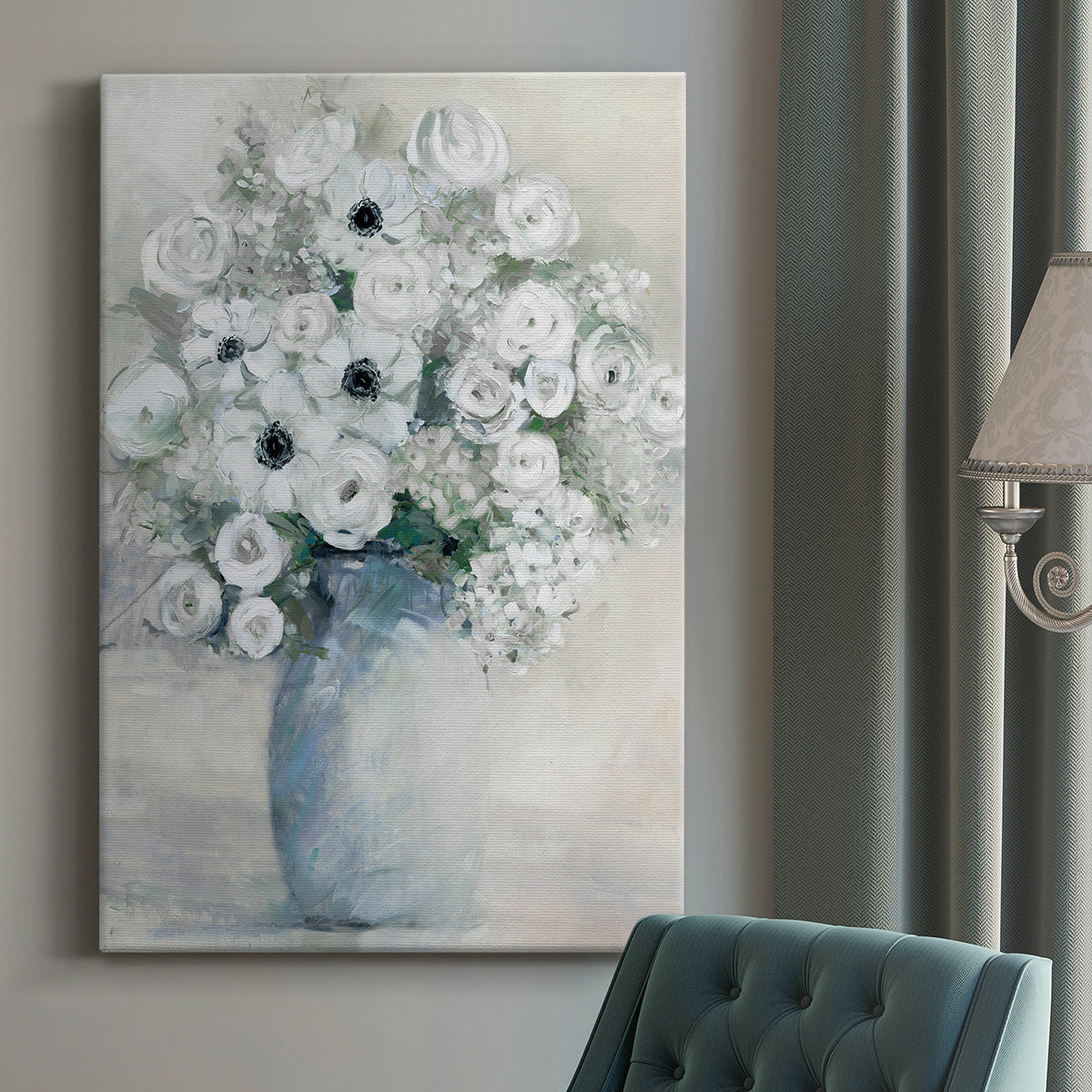 White Anemone Bouquet Premium Gallery Wrapped Canvas - Ready to Hang