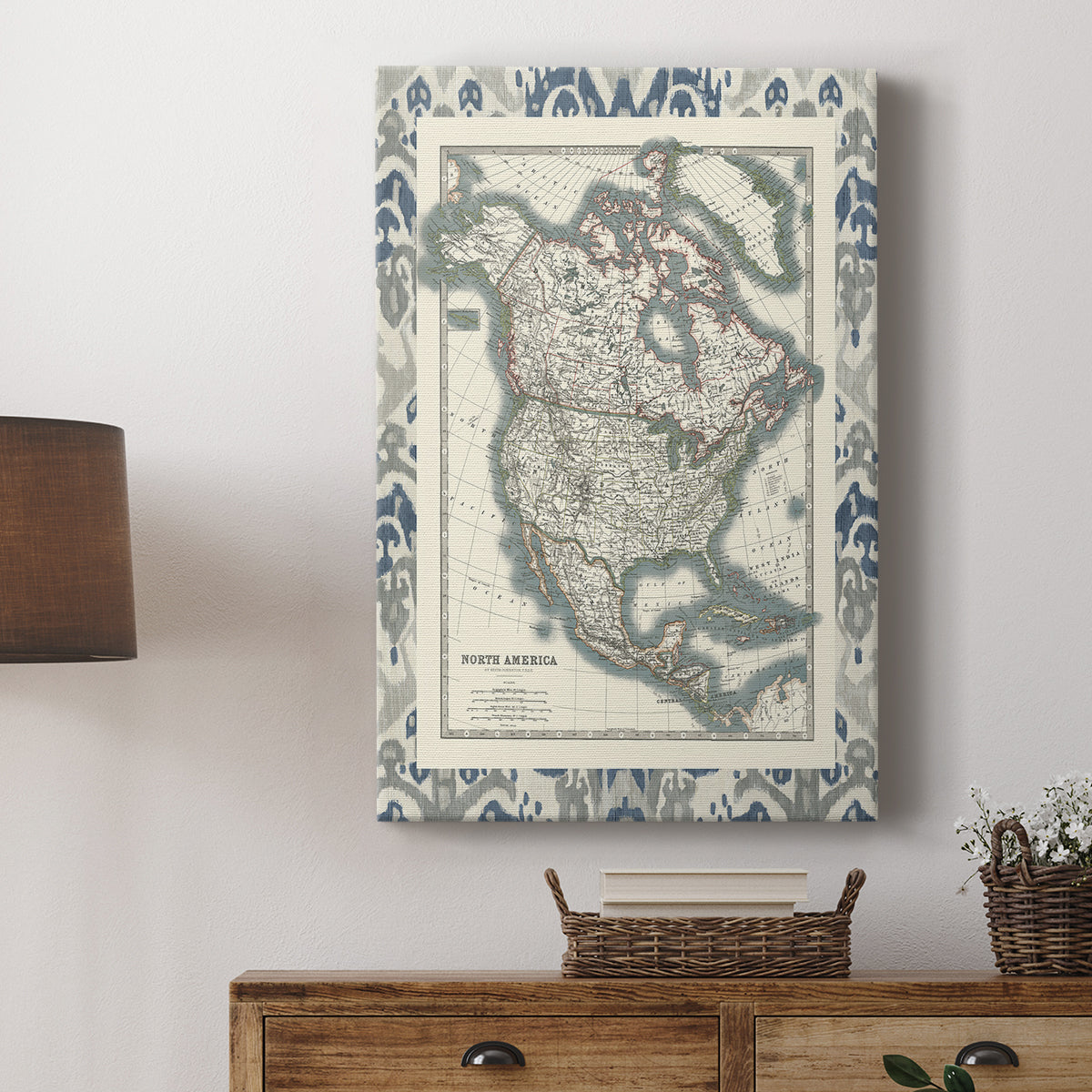 Bordered Map of North America - Canvas Art Print