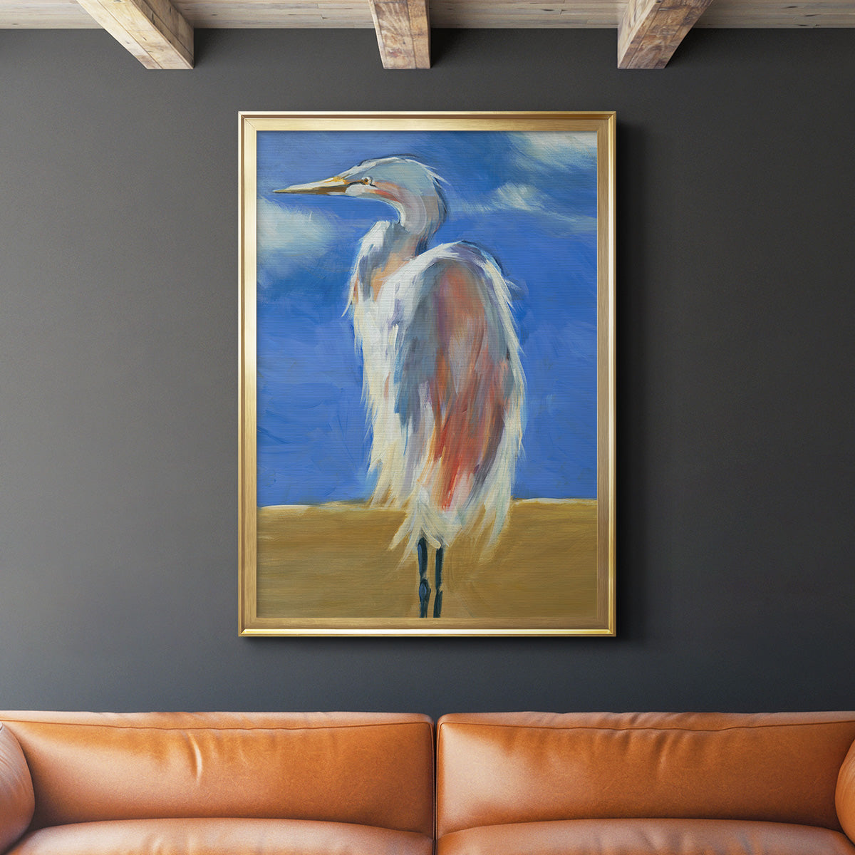 Blue Heron - Modern Framed Canvas Print