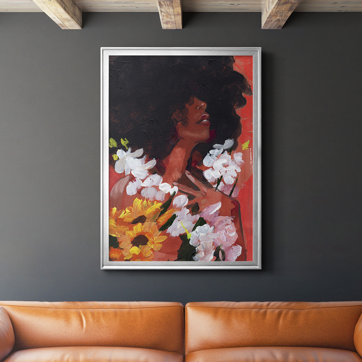 Through the Flowers II - Modern Framed Canvas Print