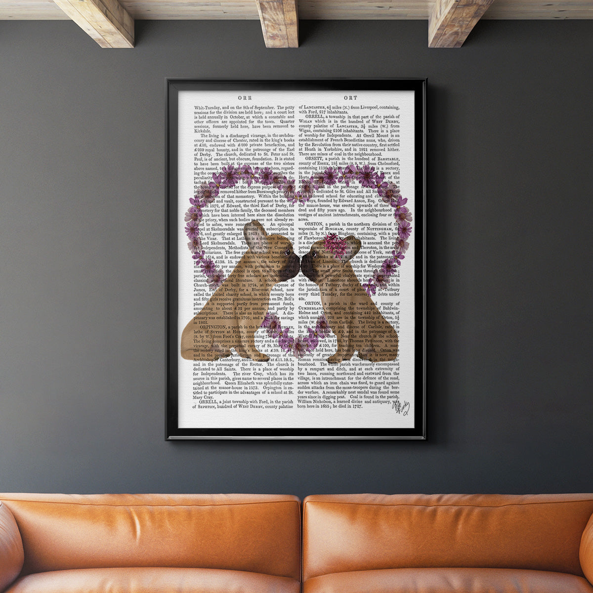 French Kiss and Flower Heart - Modern Framed Canvas Print