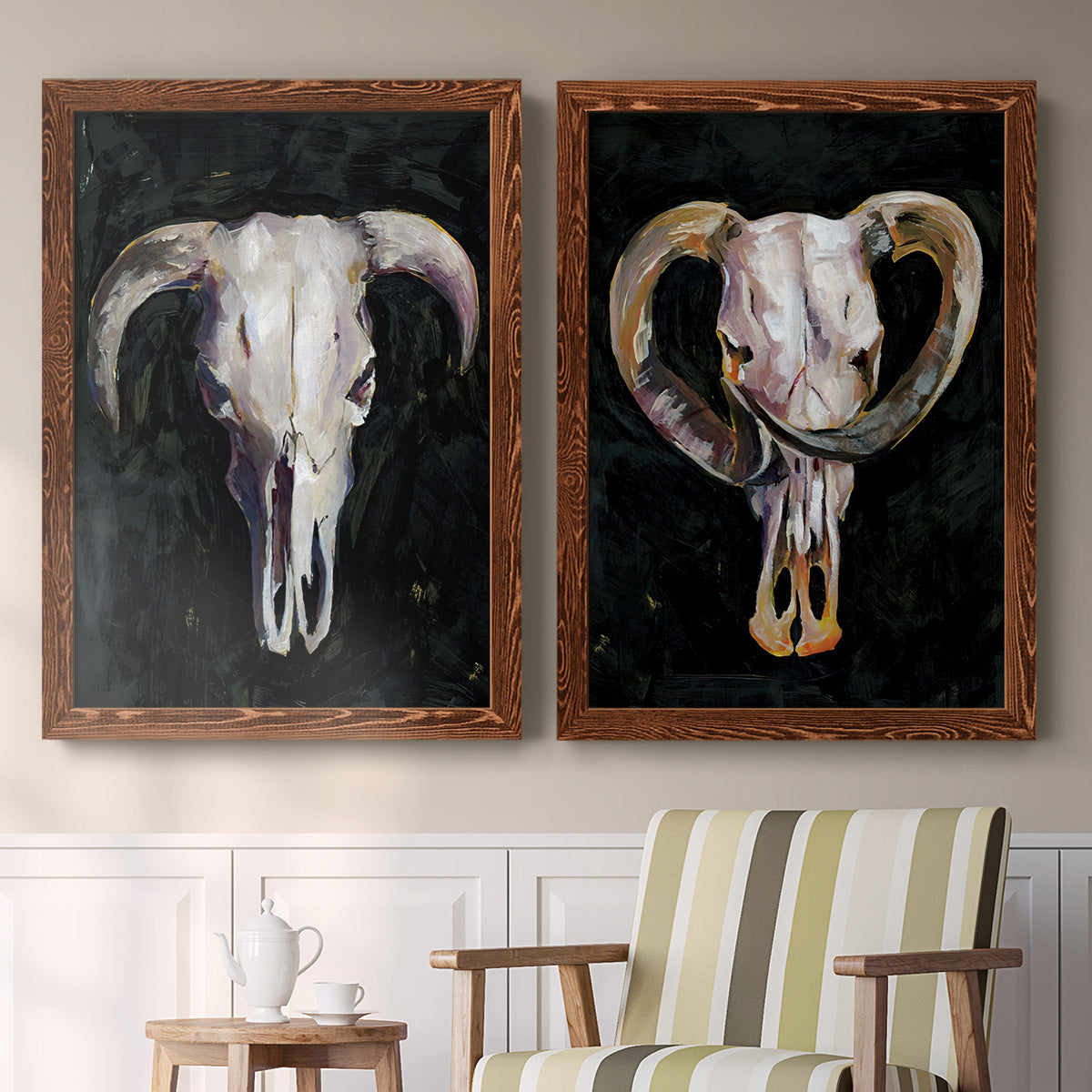 Horned Skull I - Premium Framed Canvas 2 Piece Set - Ready to Hang