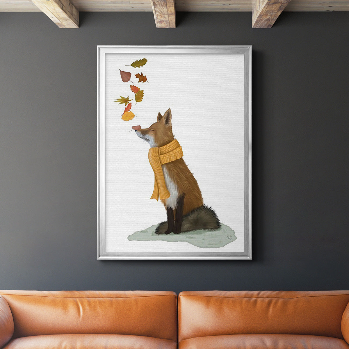 Fox Leaves on Nose - Modern Framed Canvas Print