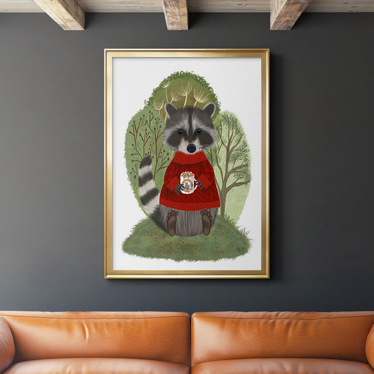 Hot Chocolate Raccoon - Modern Framed Canvas Print