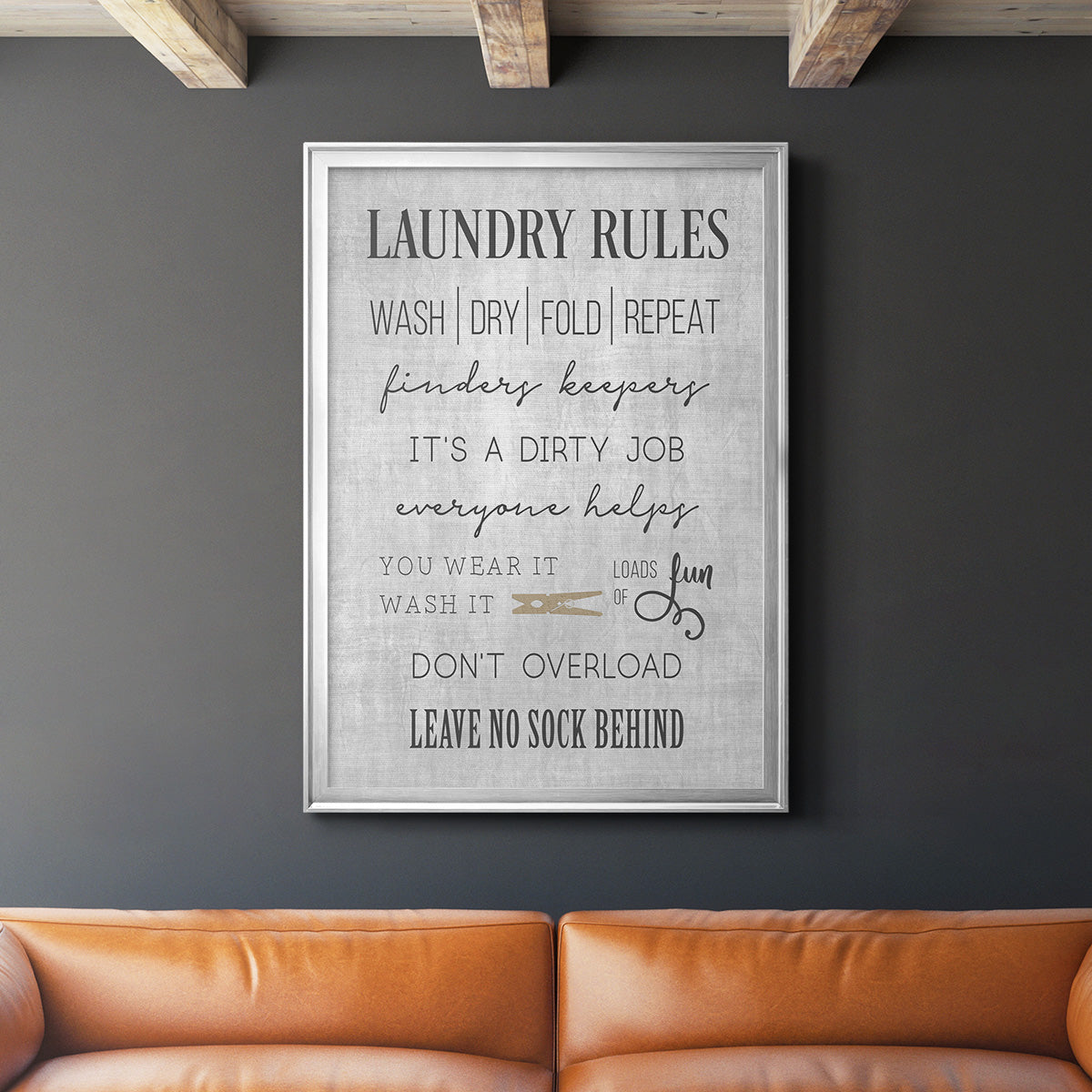 Neutral Laundry Rules - Modern Framed Canvas Print