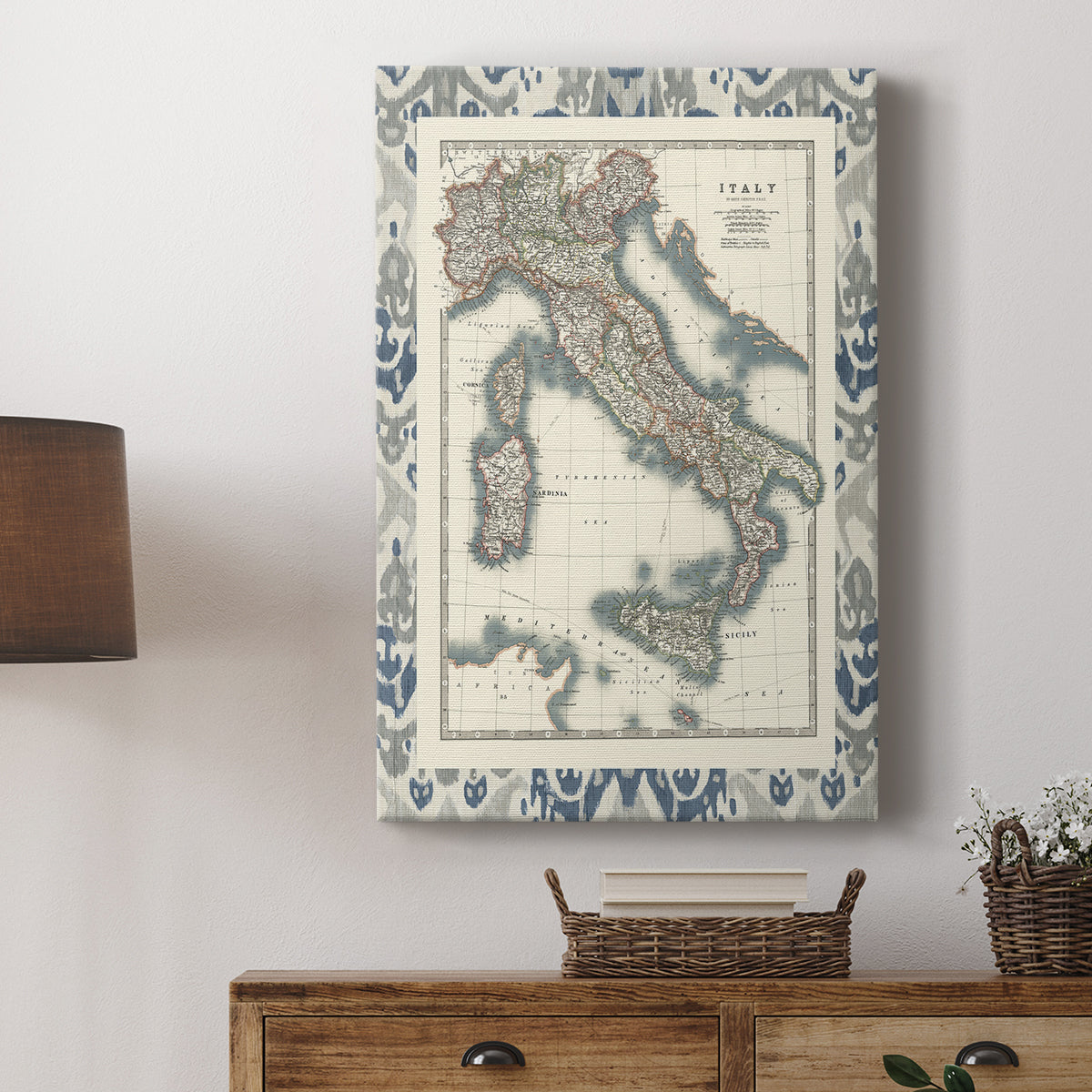 Bordered Map of Italy - Canvas Art Print