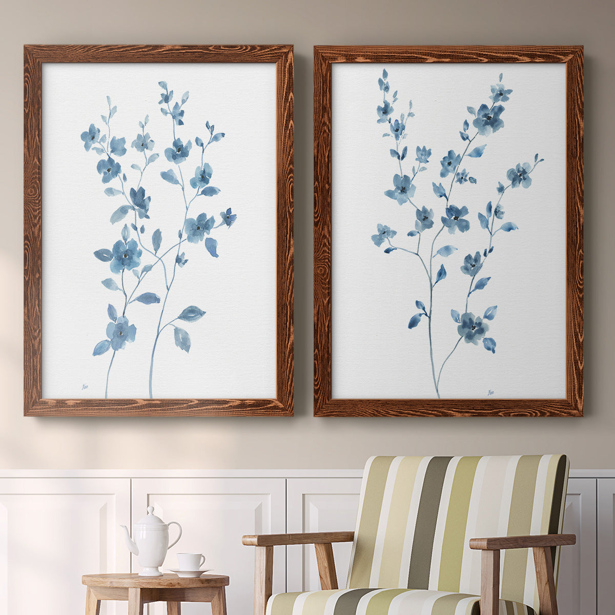 Blue Blossom I - Premium Framed Canvas 2 Piece Set - Ready to Hang