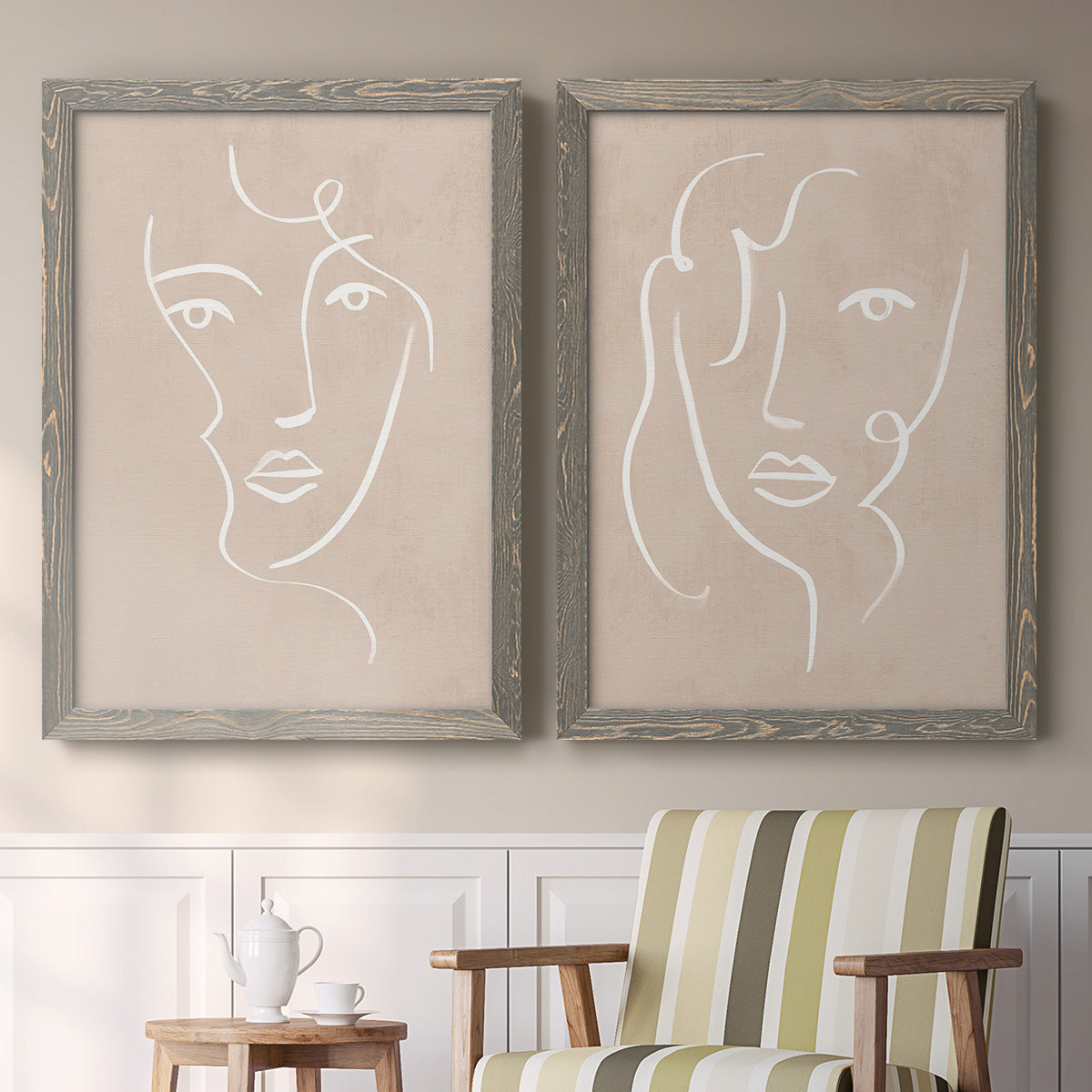 Curly Face I - Premium Framed Canvas 2 Piece Set - Ready to Hang