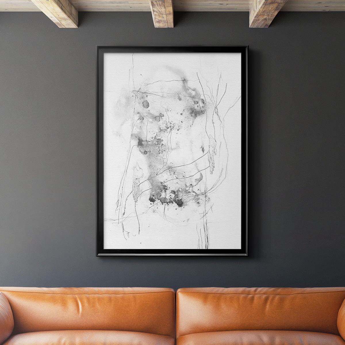 Graphite Abstract IV - Modern Framed Canvas Print