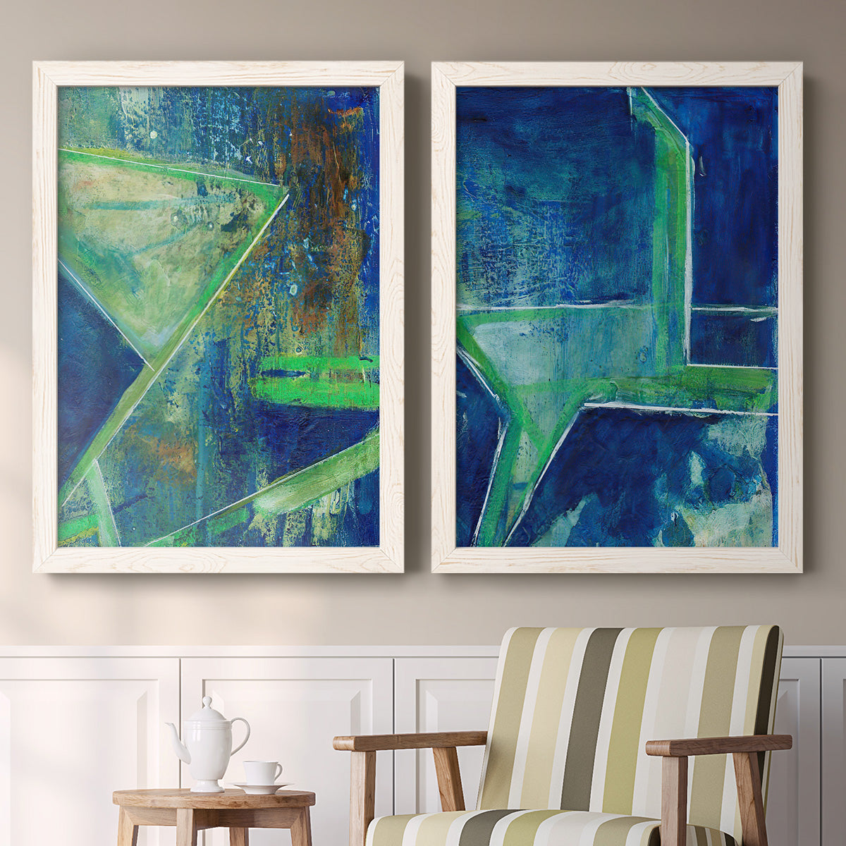 Geometric in Cool VII - Premium Framed Canvas 2 Piece Set - Ready to Hang