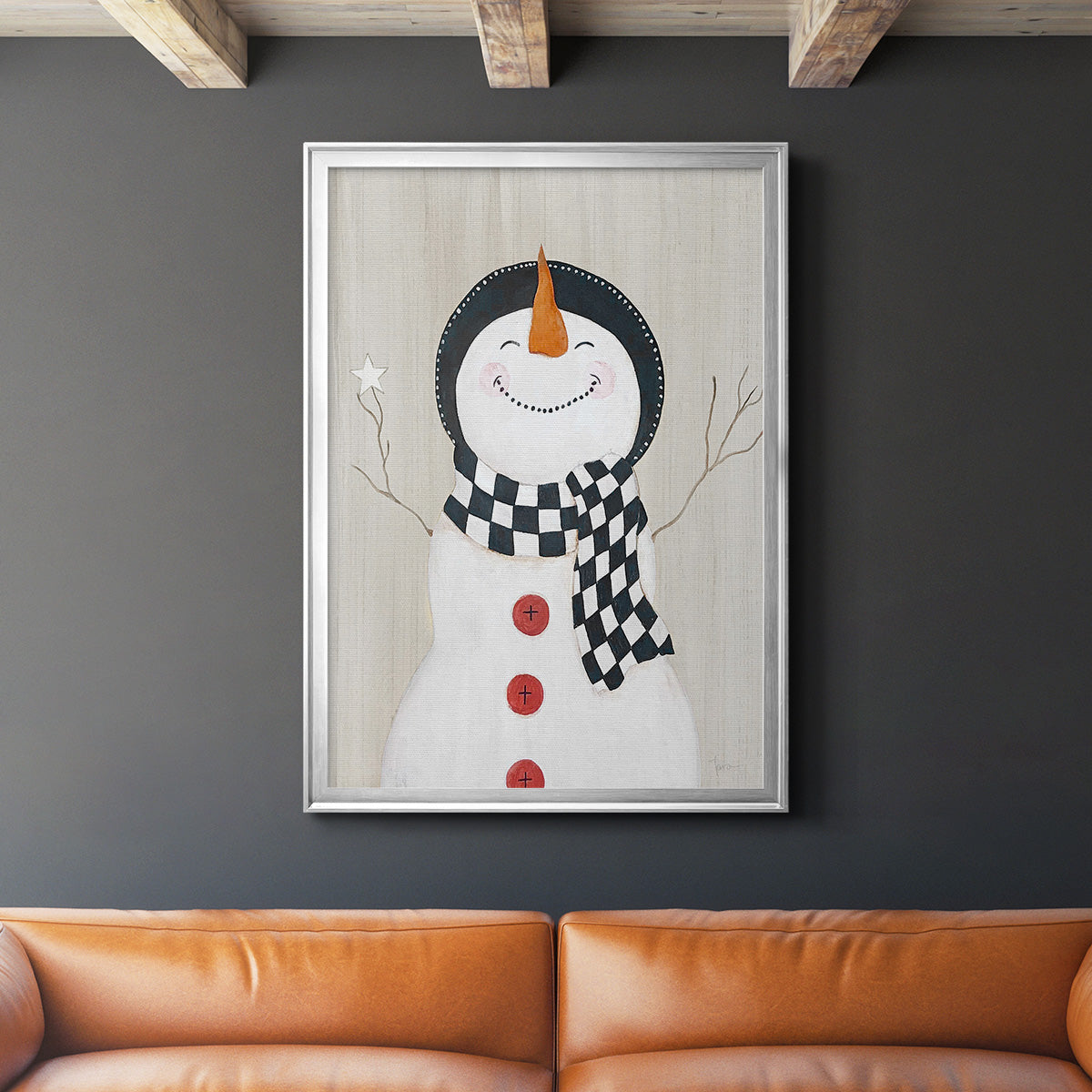 Festive Snowman II - Modern Framed Canvas Print