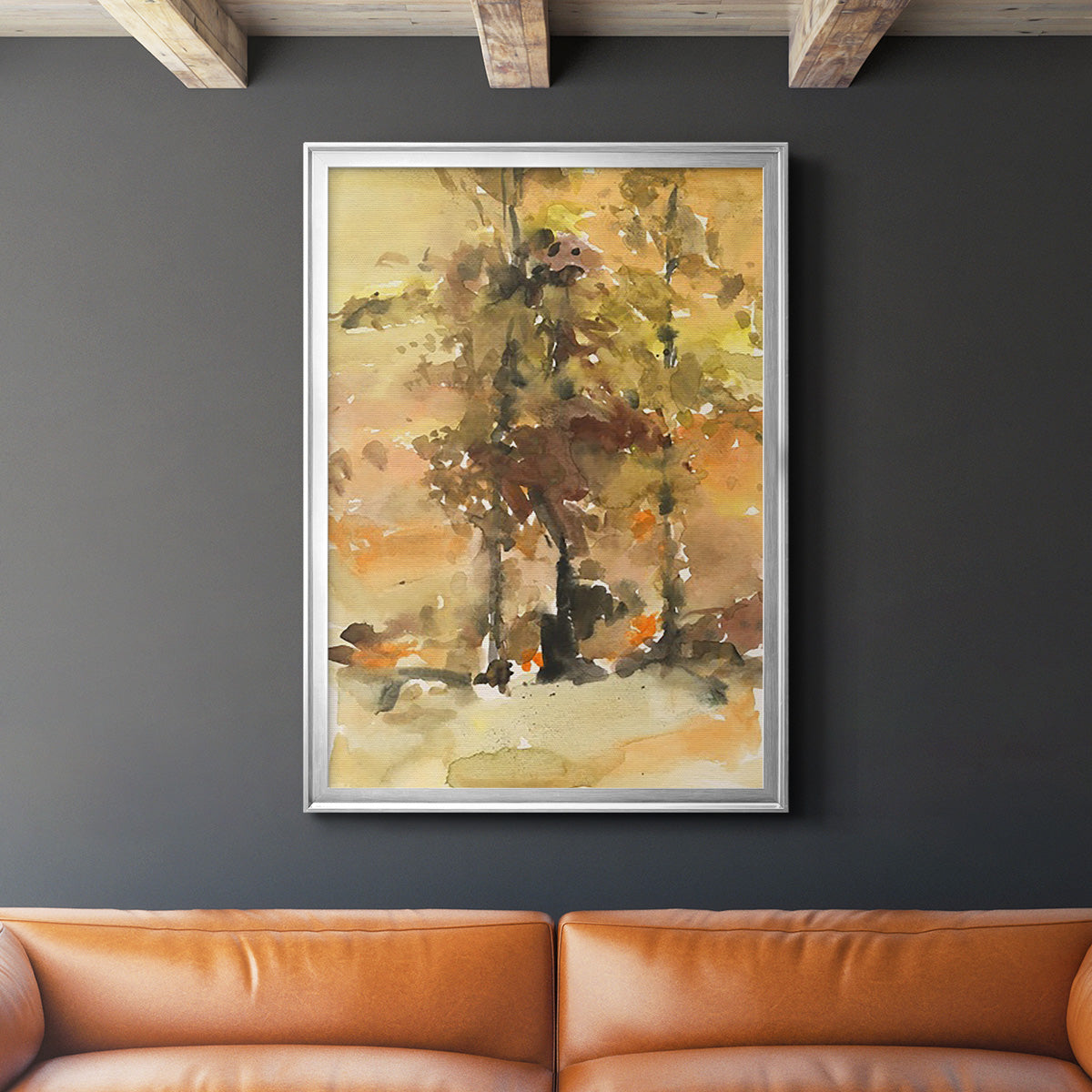 Fall Foliage Watercolor I - Modern Framed Canvas Print