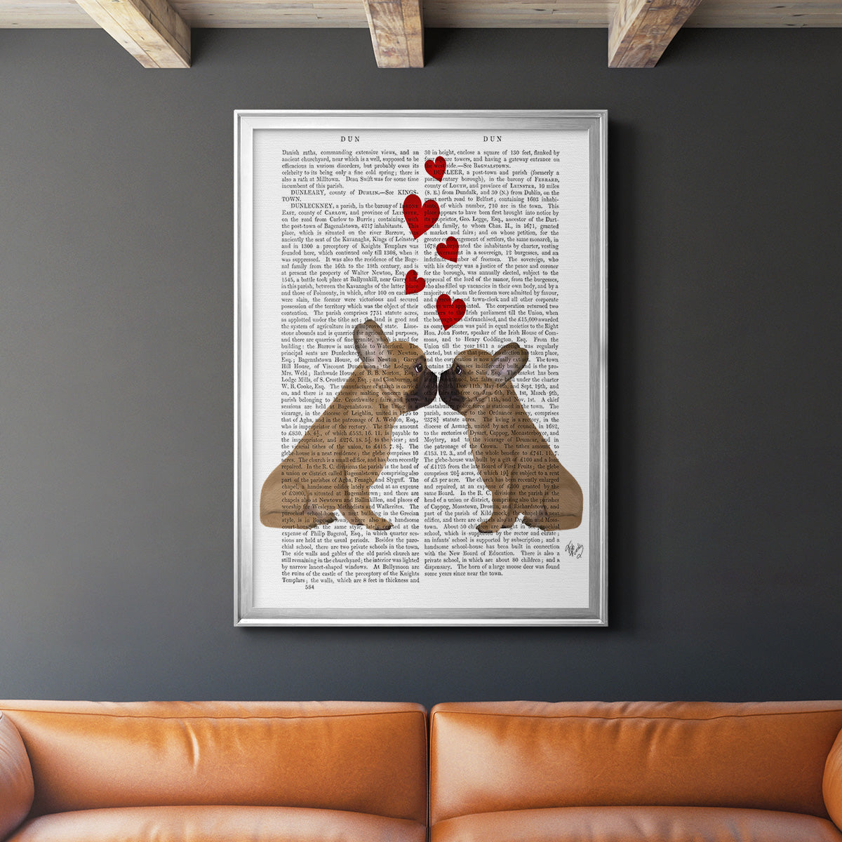 French Kiss and Hearts - Modern Framed Canvas Print