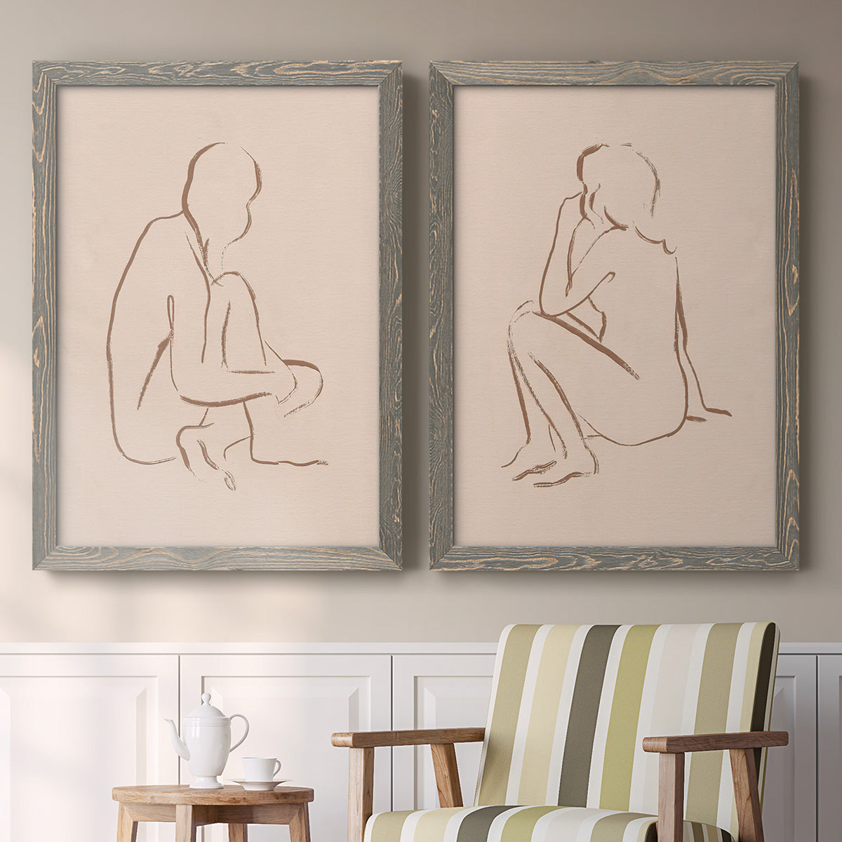 Sketched Pose I - Premium Framed Canvas 2 Piece Set - Ready to Hang