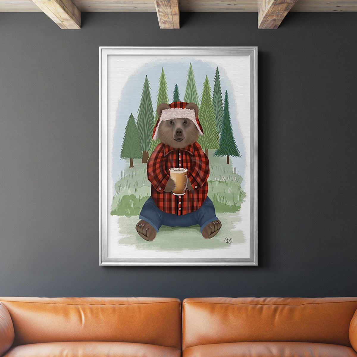 Lumberjack Bear Latte - Modern Framed Canvas Print