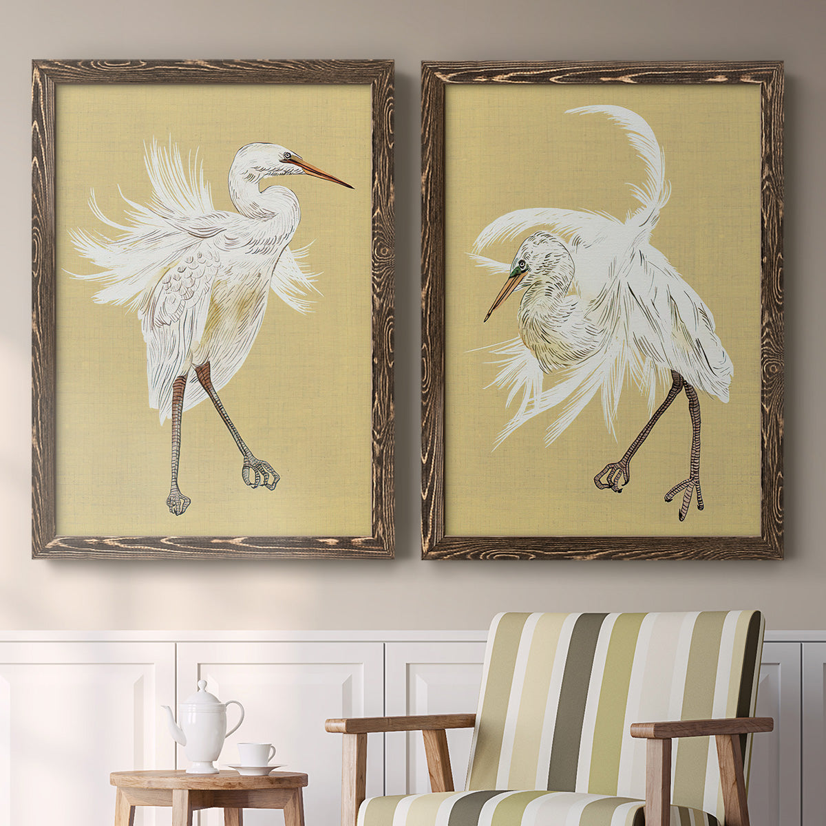 Heron Plumage V - Premium Framed Canvas 2 Piece Set - Ready to Hang