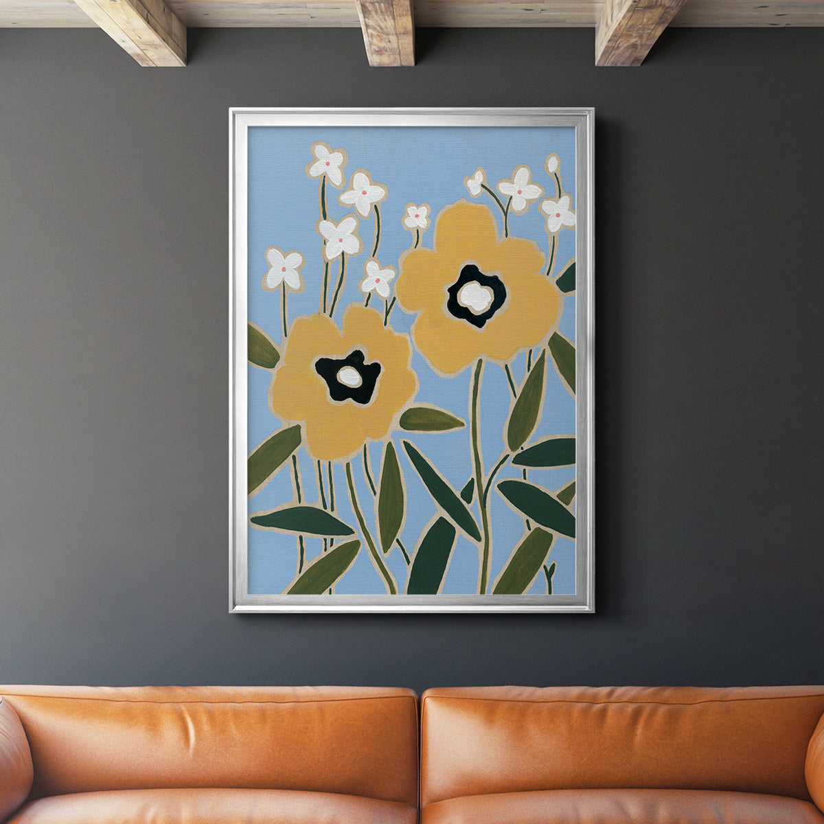 Woodblock Floral II - Modern Framed Canvas Print