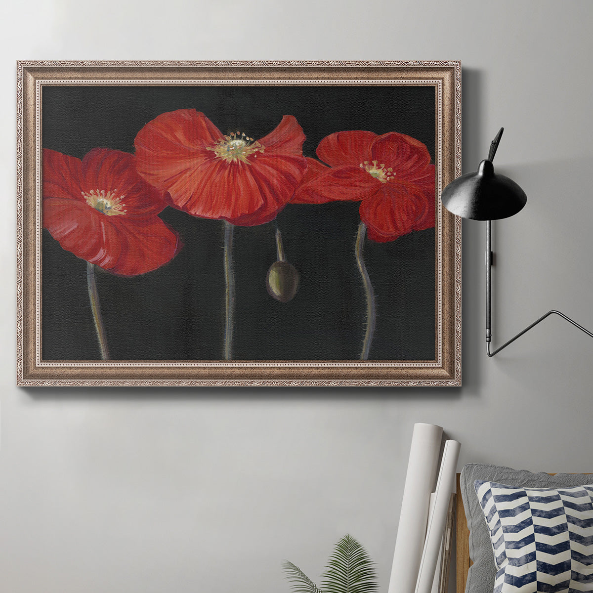 Poppy Trio I Premium Framed Canvas- Ready to Hang