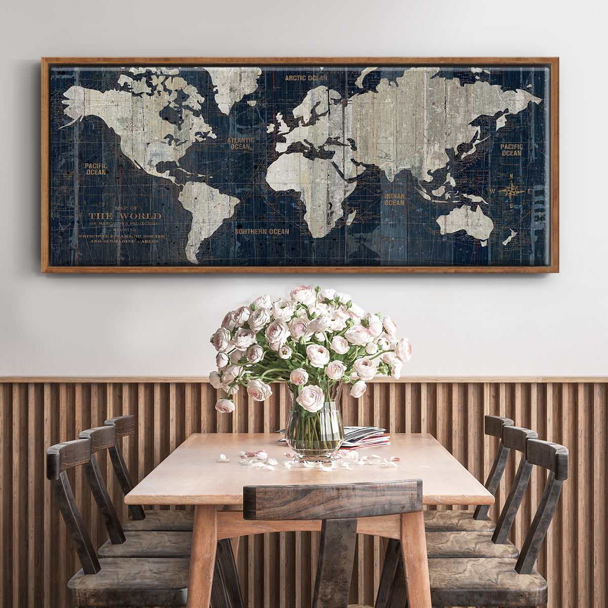 Old World Map Blue - Floater Framed Canvas Print