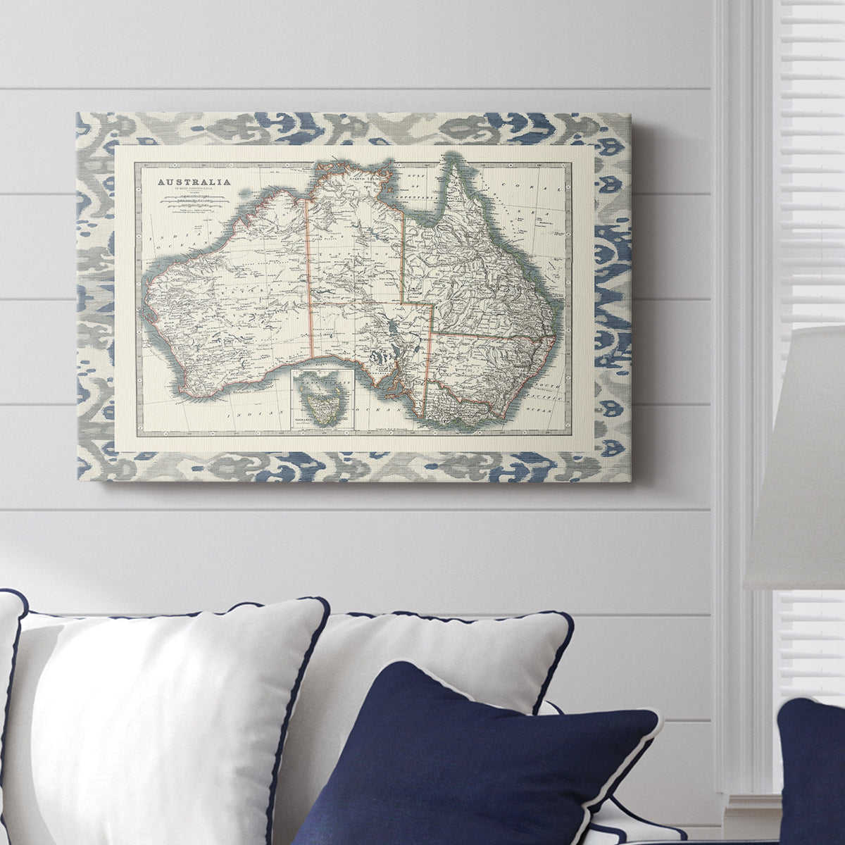 Bordered Map of Australia - Canvas Art Print