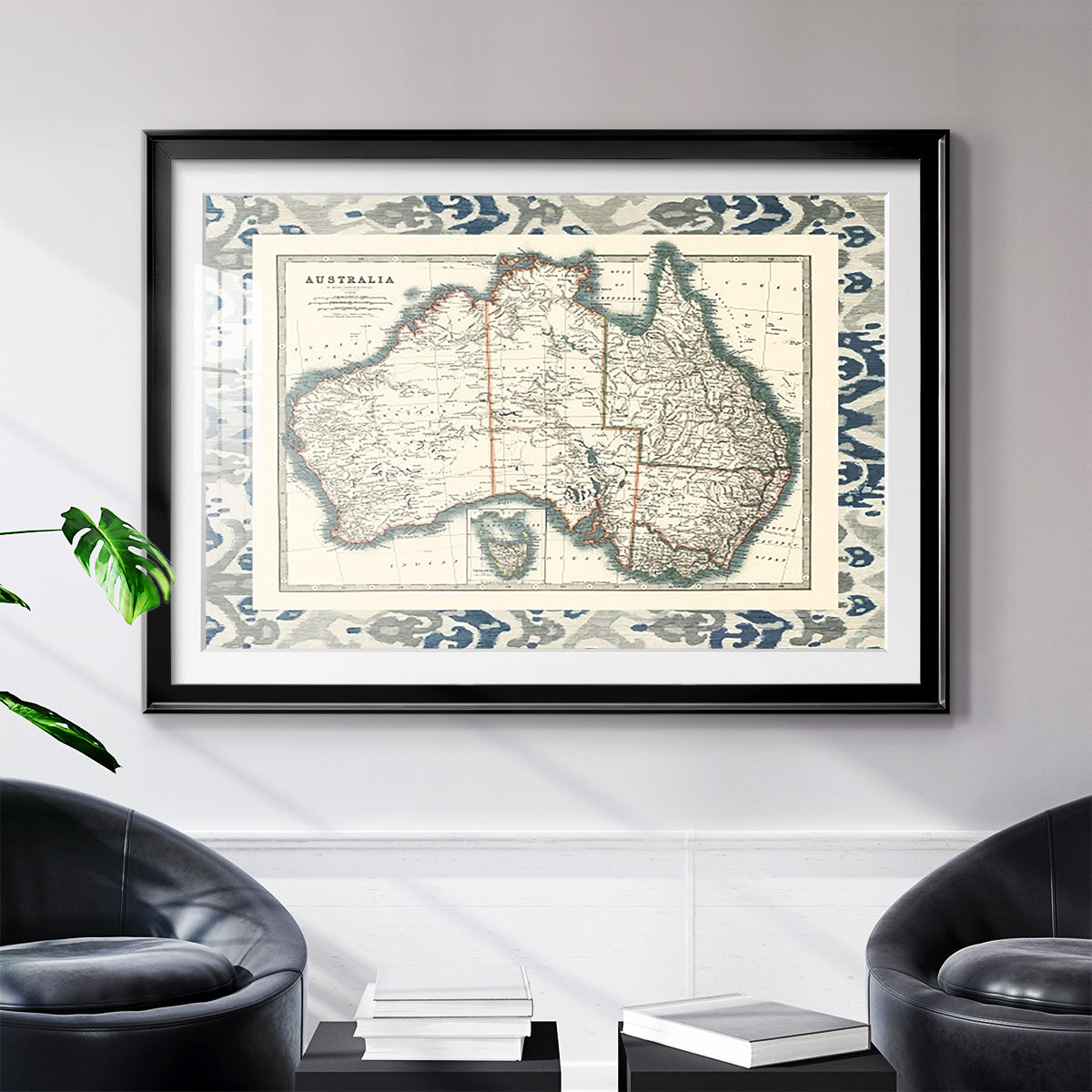 Bordered Map of Australia - Modern Framed Art Print
