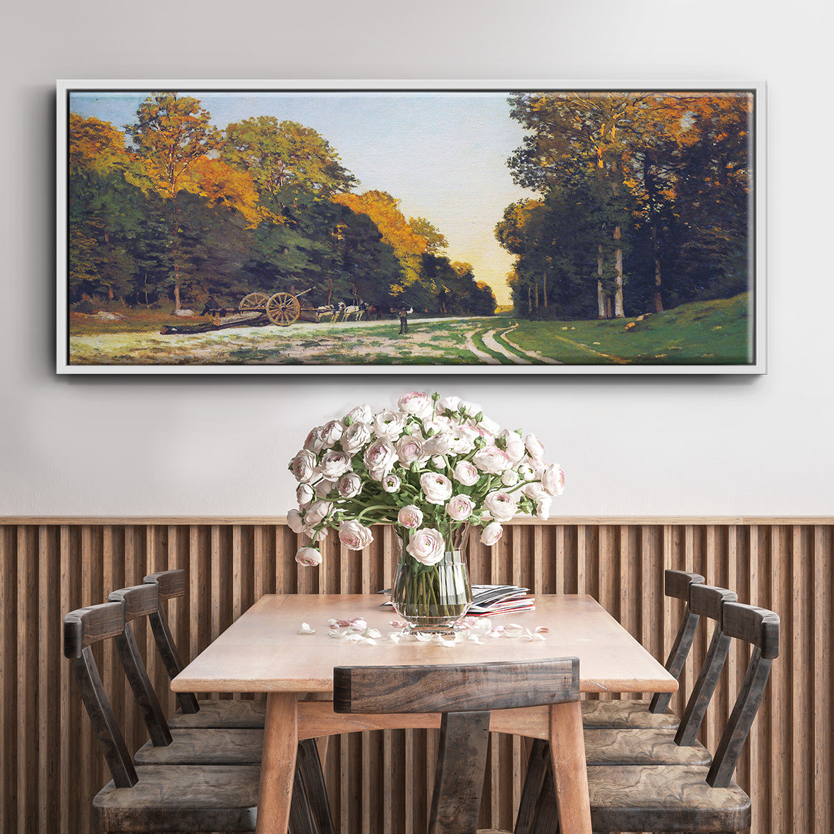 The road from Chailly to Fontainebleau by Monet - Floater Framed Canvas Print