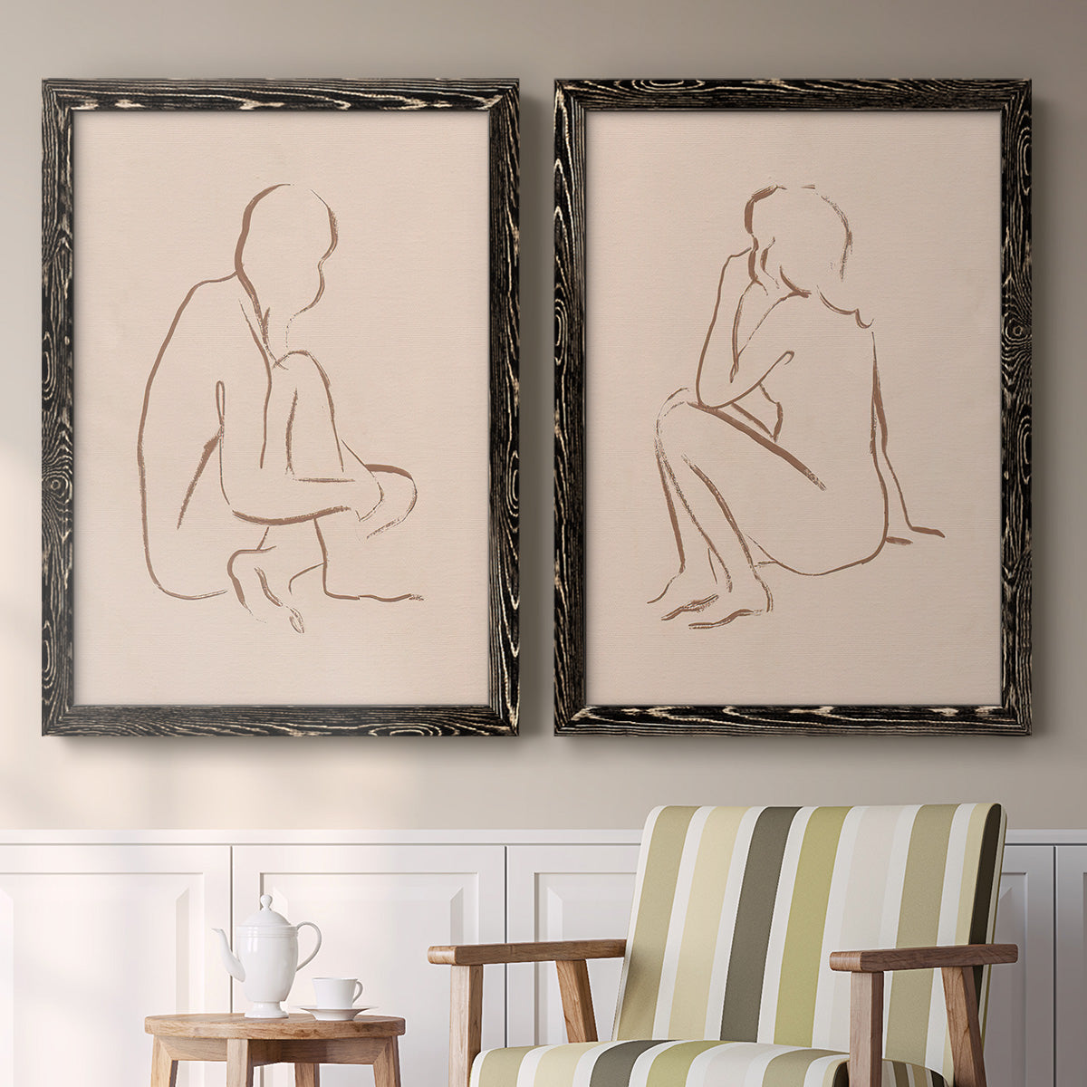 Sketched Pose I - Premium Framed Canvas 2 Piece Set - Ready to Hang