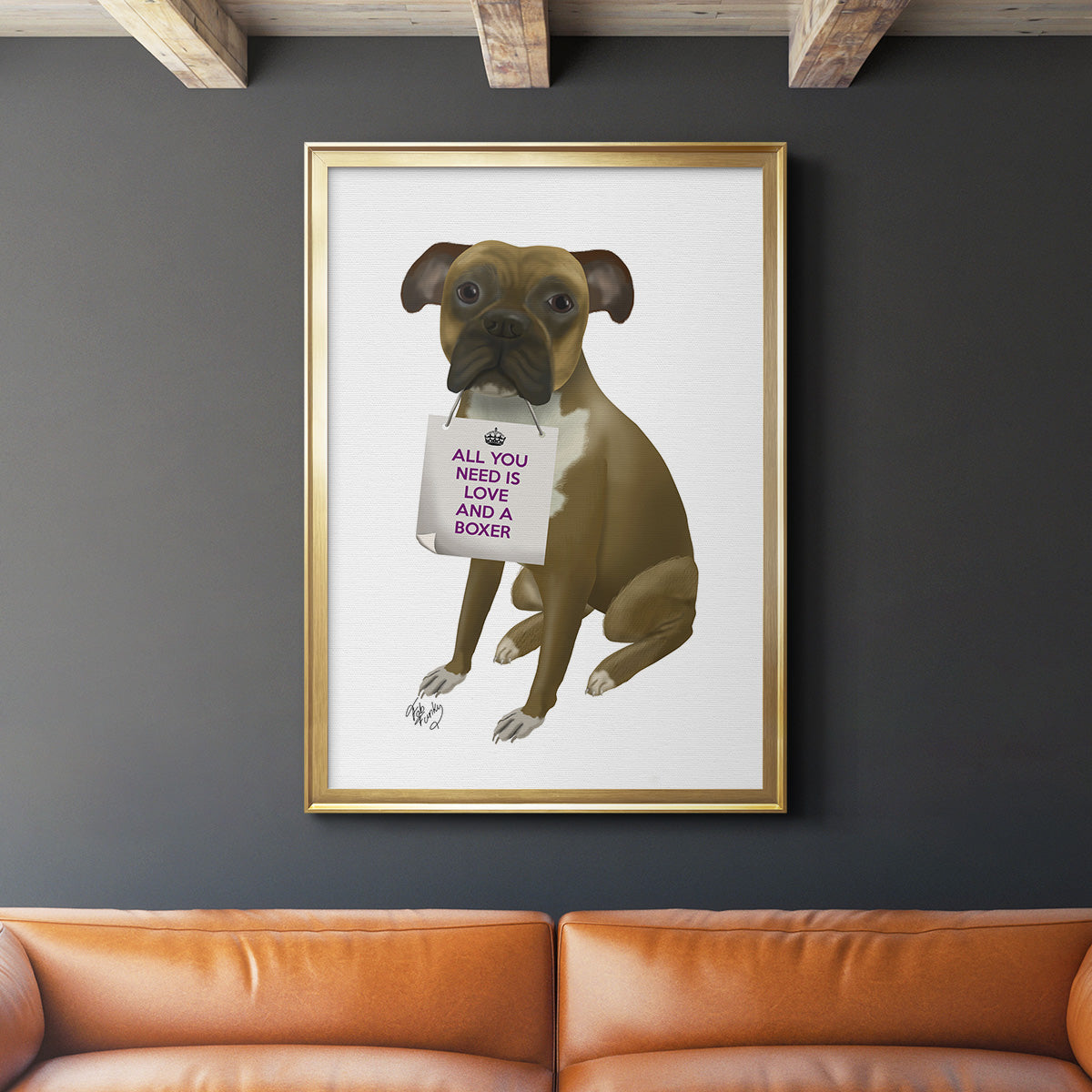 Love and Boxer - Modern Framed Canvas Print